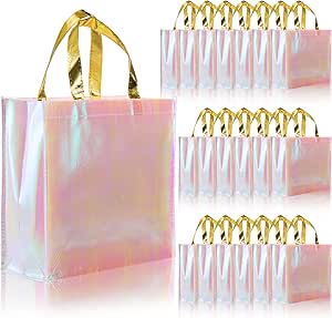 Sweetude 25-Pack 50th Birthday Gift Bags - Cheers To 50 Gold & Black Tote Bags With Tissue Paper, 8x4x10 Inches
