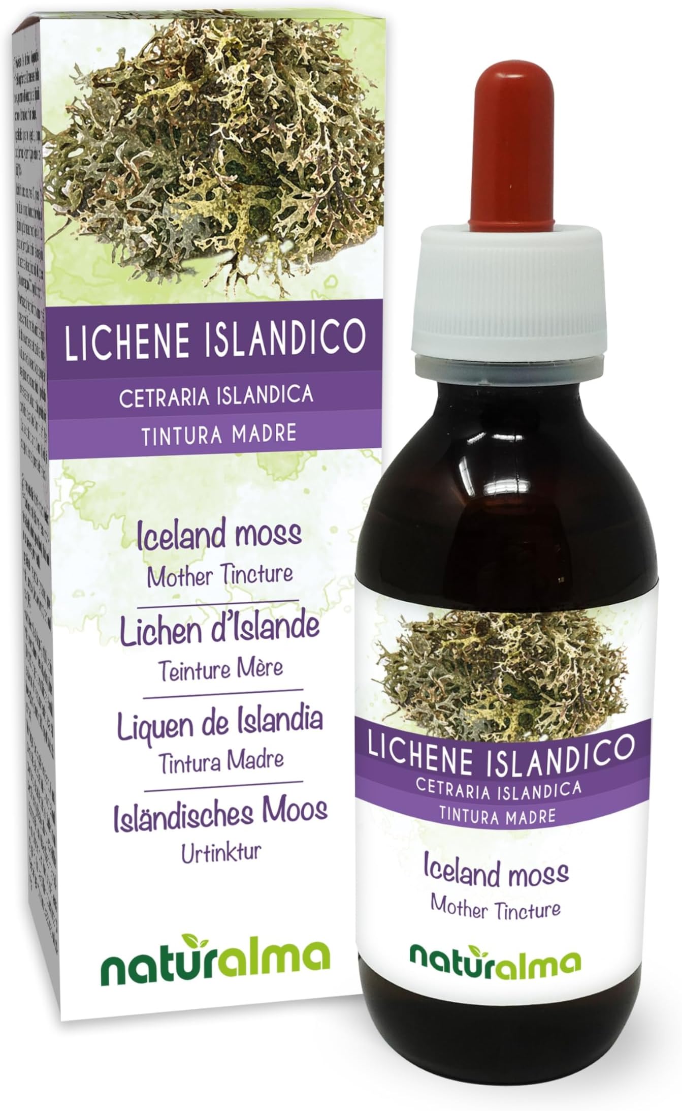 Iceland Moss (Cetraria islandica) Thallus (Lichen) Alcohol-Free Mother Tincture Naturalma - Liquid Extract Drops 120 ml - Food Supplement - Vegan