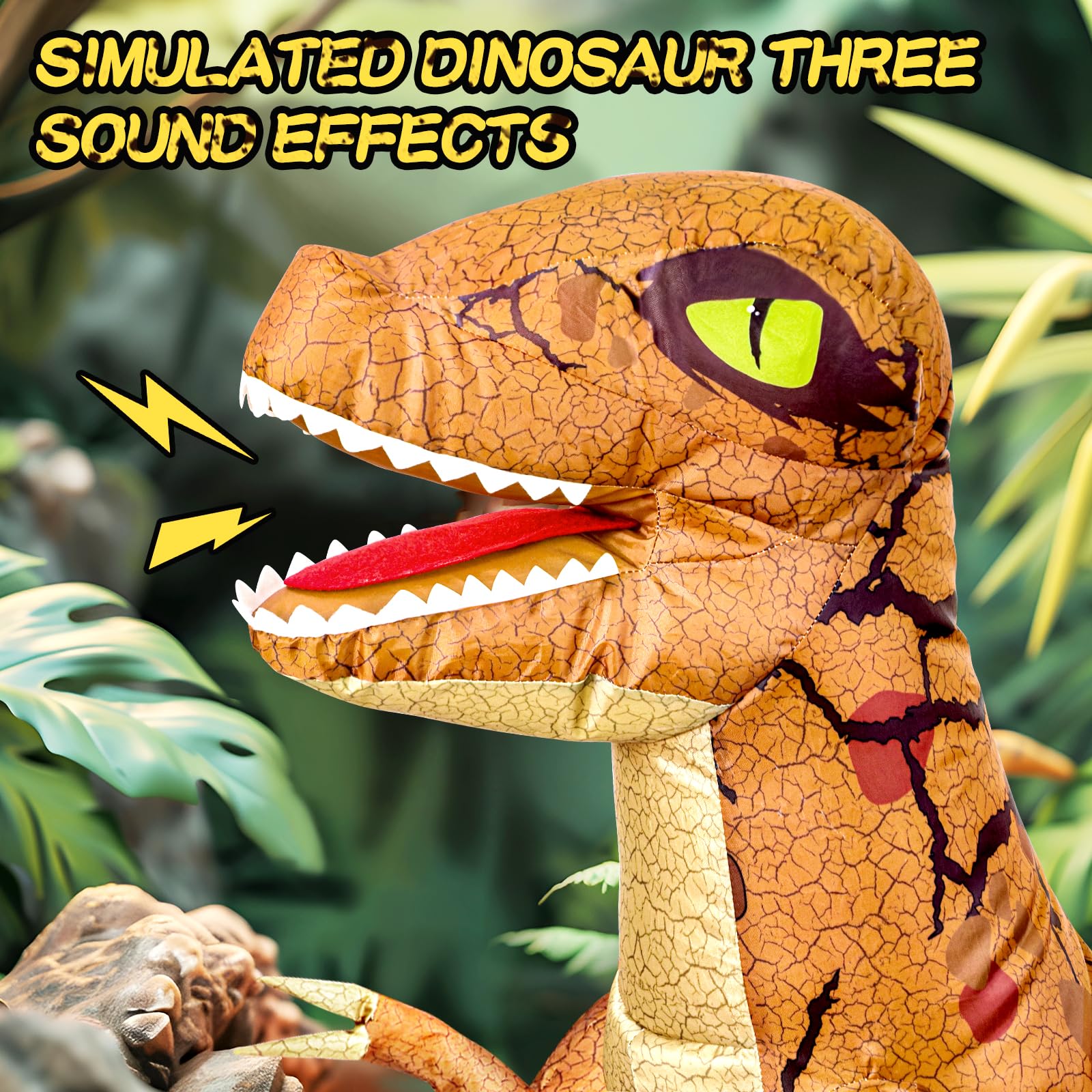 Jovow 2.4GHz Fernbedienung Aufblasbarer Dinosaurier Spielzeug,Elektrischer Dino mit 360° Drehung&Vorwärts/Rückwärts Laufen,Geschenk für Jungen Kinder 6-8 8-12 Jahre Geburtstag (Brown)