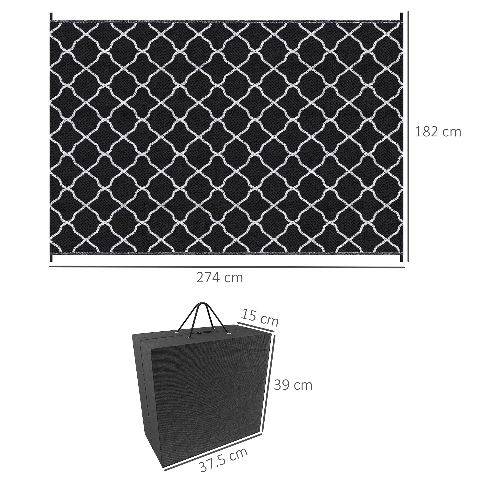 Outsunny Wendeteppich mit Tragetasche, 182x274cm, schwarz