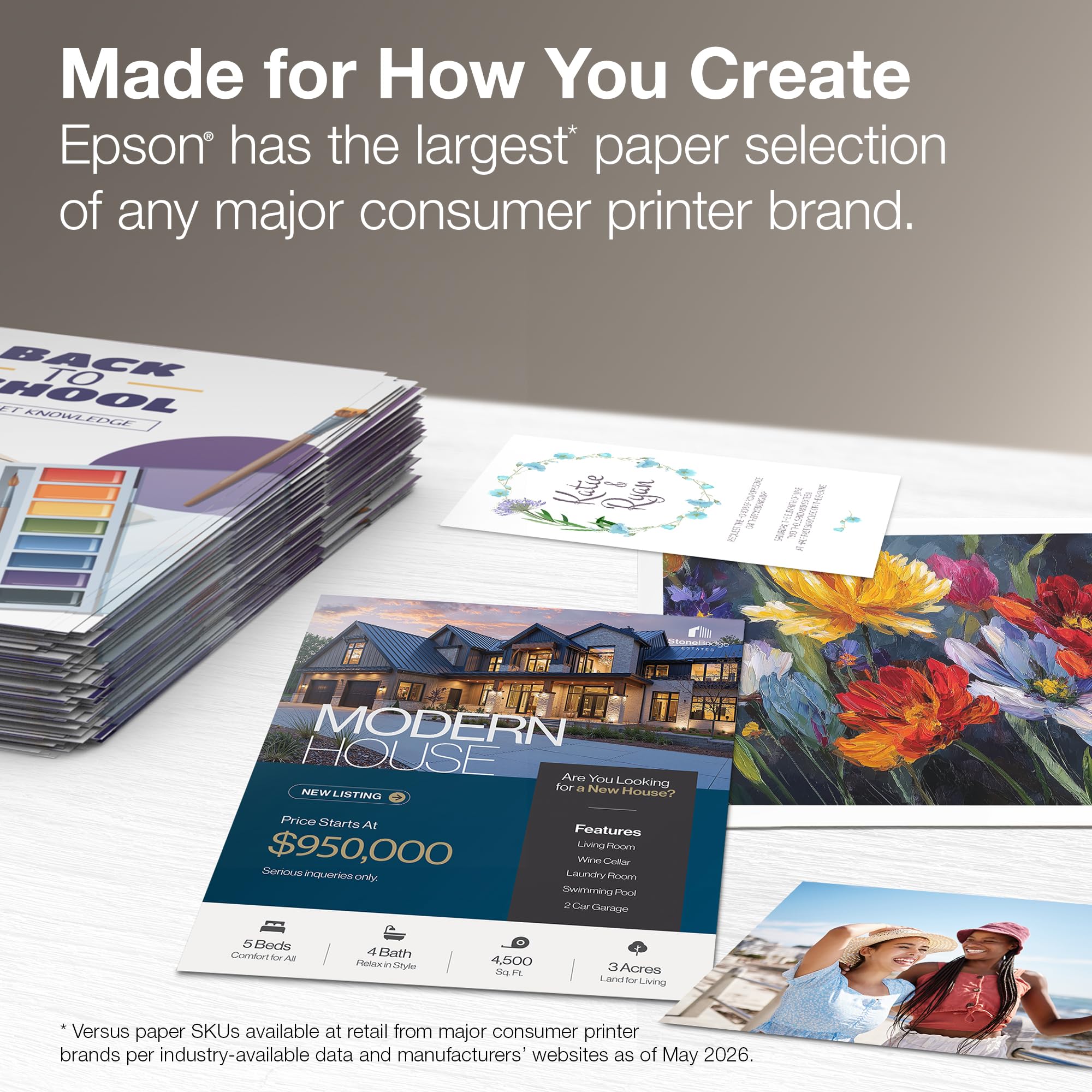 Epson Prem Present Paper Matte Dbl 50 8.5X11 | Schwerer, doppelseitiger Karton mit elegantem, mattem Finish. Funktioniert mit Tintenstrahldruckern.