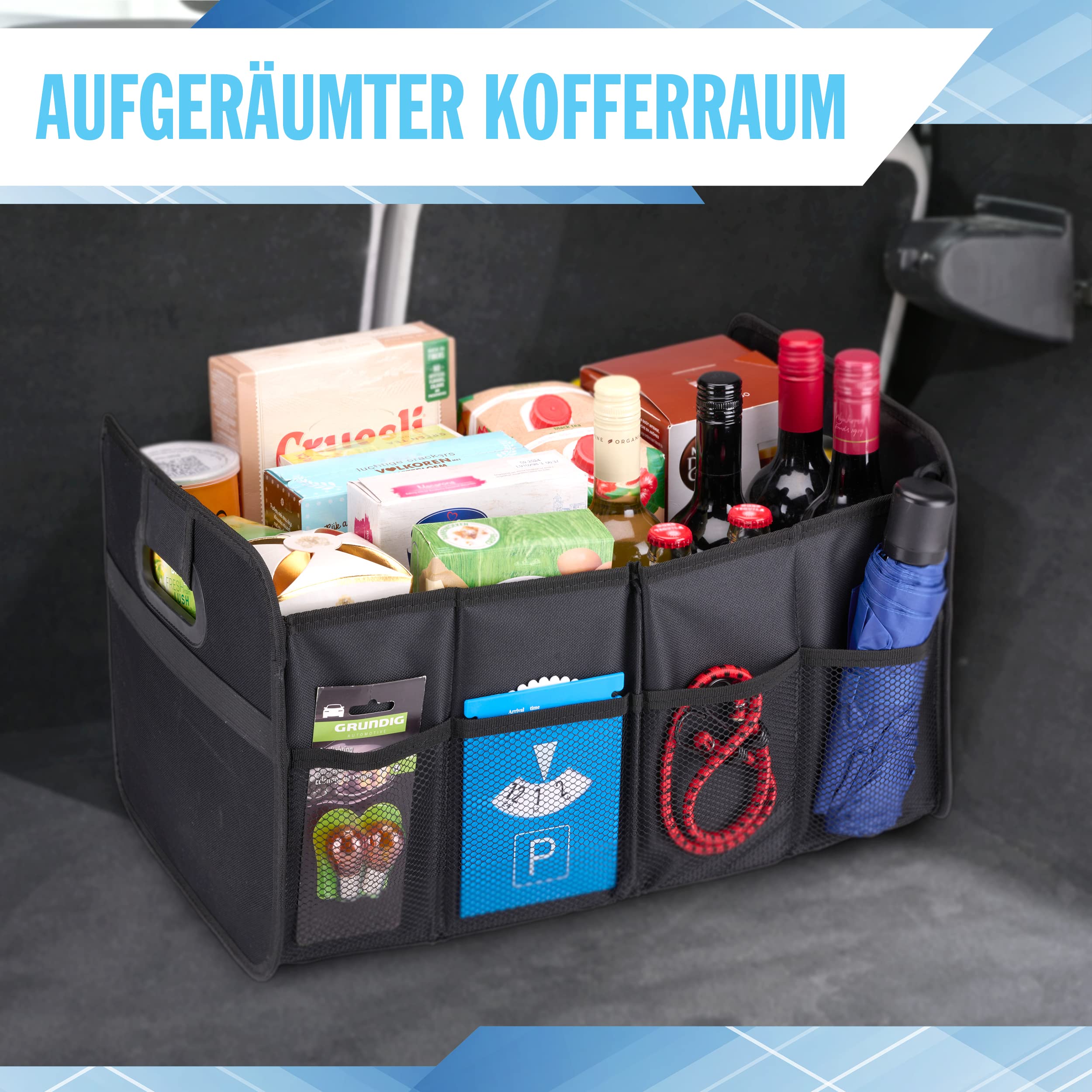 All Ride Organizator bagażnika samochodowego - Organizator przestrzeni bagażowej - 50 x 32 x 27 CM - Torba na bagażnik - 2 Duże komory i wkłady - Organizacja akcesoriów samochodowych- Czarny