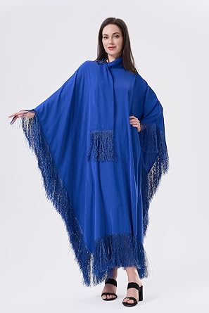 zhxinashu Prayer Abaya for Women Tassels Muslim Dress Prayer Clothes Kaftan Arabic Robe(Blue)