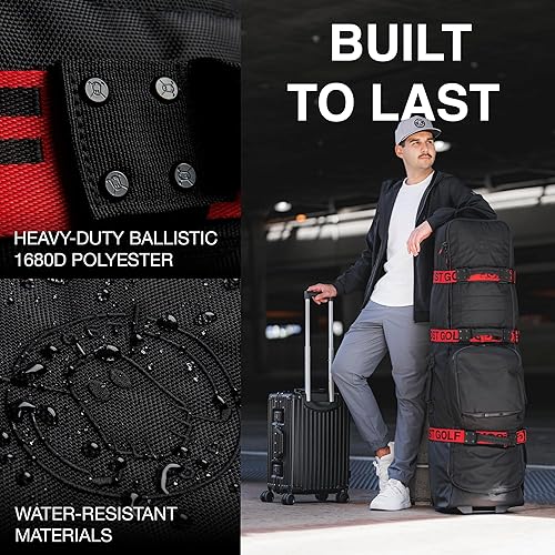 Vista 5 de Ghost Golf AWOL Golf Travel Bag for Airlines with Wheels - Soft Padded Golf Club Travel Cover Fits All Stand & Cart Bags - Lockable Zippers, Water