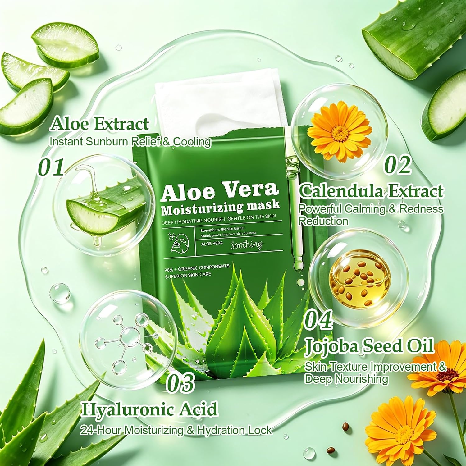 Aloe Vera Face Masks, 30 Pack Hydrating Face Masks Skincare, Moisturizing Facial Sheet Mask for All Skin Types, Bulk Aloe Face Masks for Daily Skincare, After Sun Care and Sunburn Relief