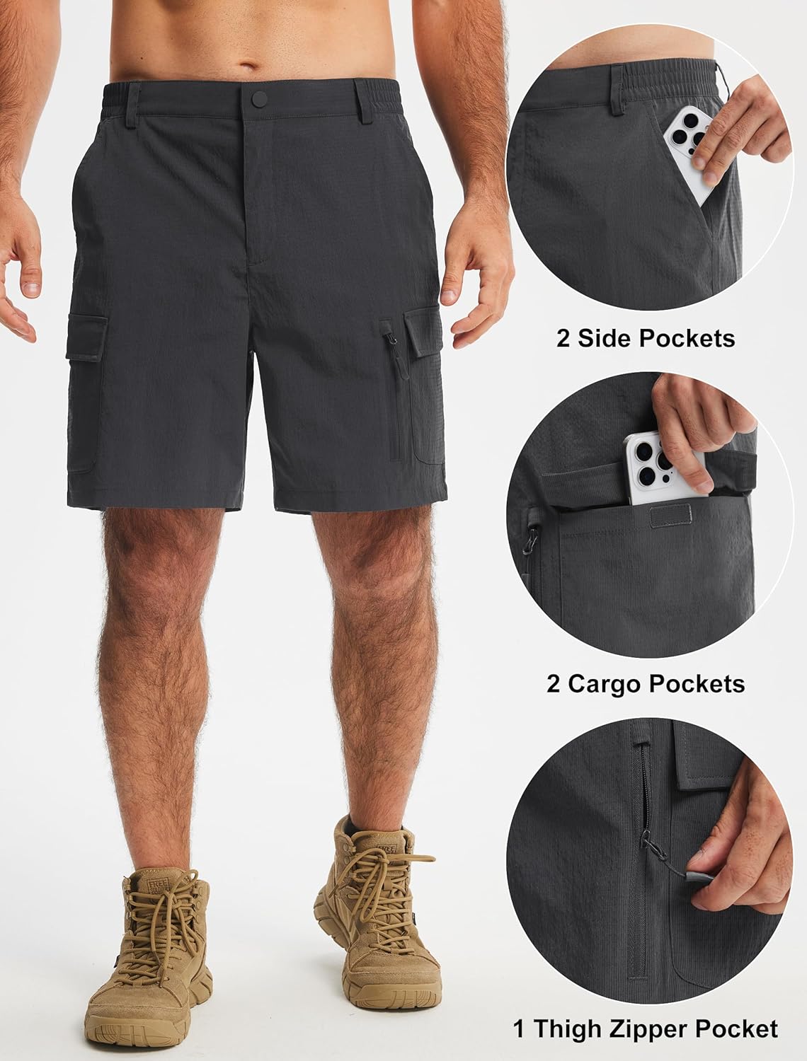Libin Men's Hiking Cargo Shorts with Zipper Pockets 7" Lightweight Quick Dry Casual Shorts for Men Golf Work Fishing - Image 4
