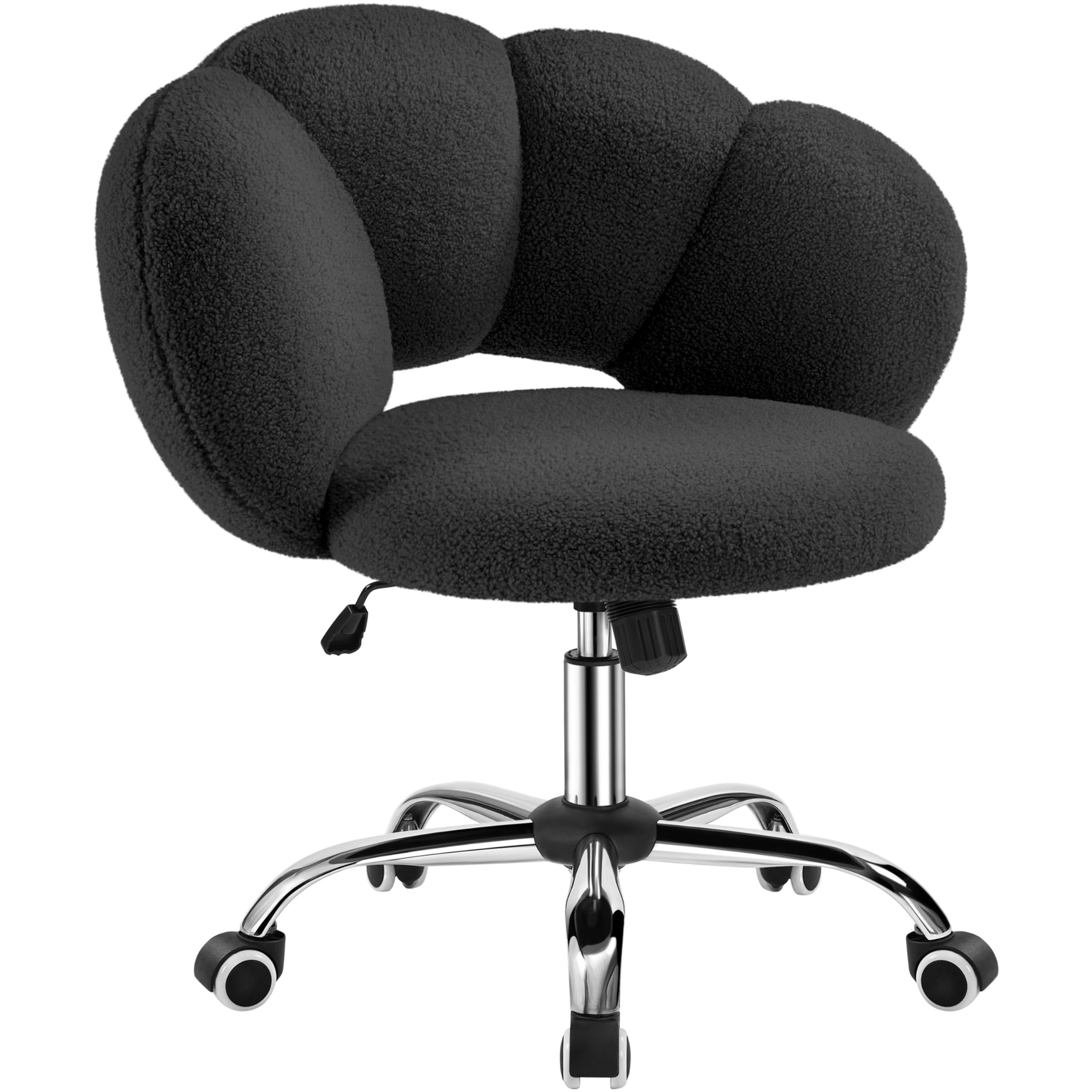 Yaheetech Boucle Upholstered Desk Makeup Vanity Chair with Wheels Swivel Cloud-shaped Accent Chair with Adjustable Height for Home Office Living Room, Bedroom Women Black