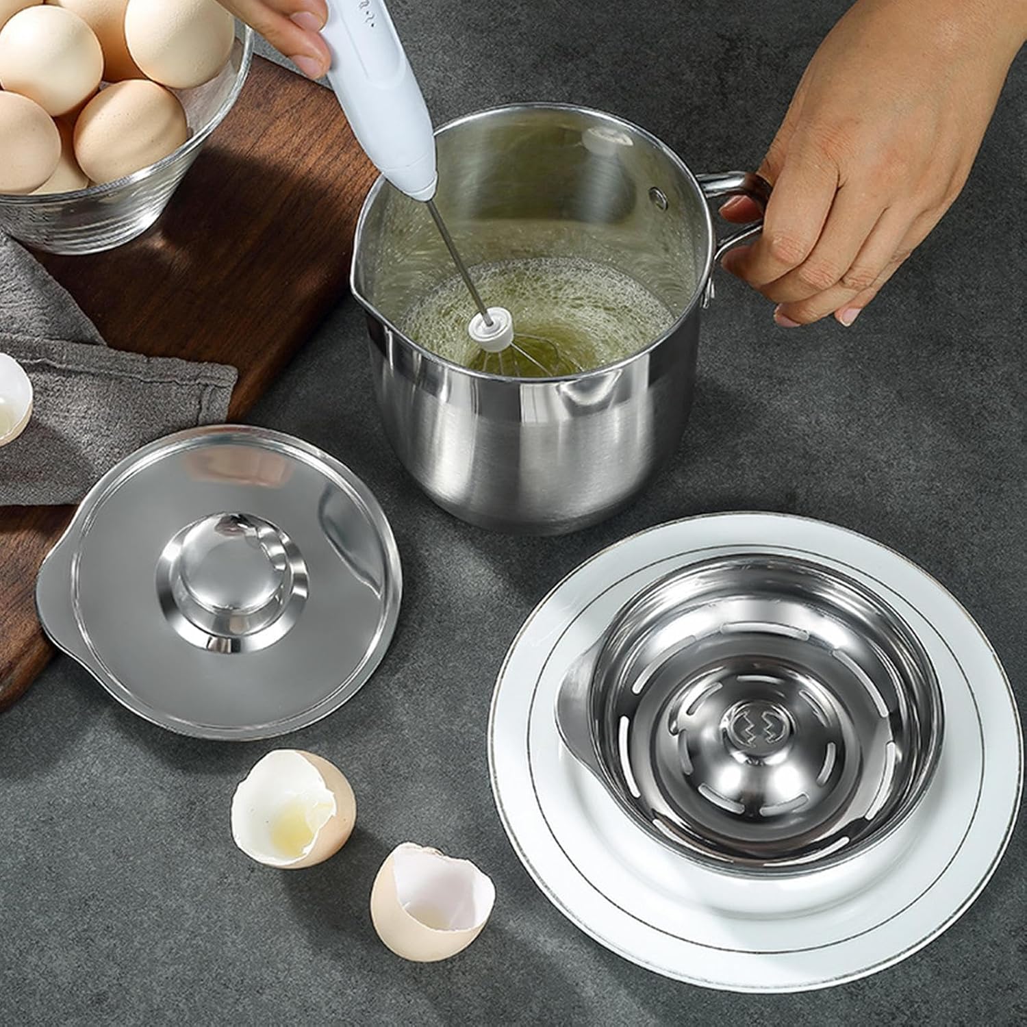 Egg Yolk Separator | Large Capacity Stainless Steel Egg Separator | Large-Capacity with Lid and Handle, for Meringue, Cake, Kitchen