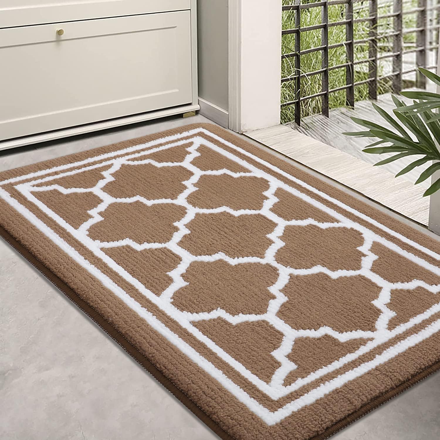 Buganda Indoor Door Mat 2 Pieces, Doormat for Entryway Size 32x20 and 59x20 in Brown 2 Item Bundle