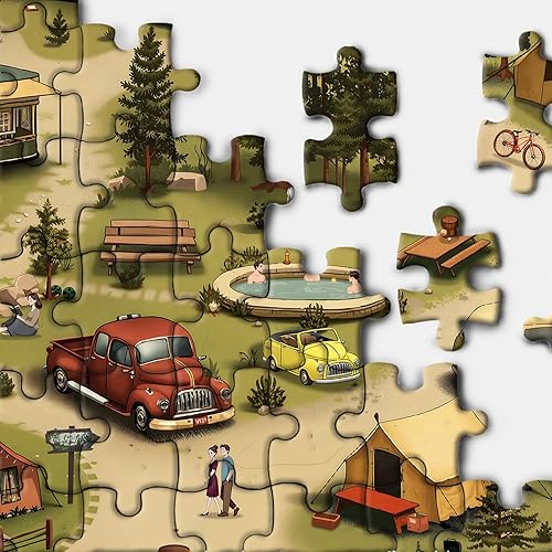 Miniatura 3 de Rompecabezas vintage de campamento de bosque para adultos, 1000 piezas, rompecabezas escénico de lago al aire libre, acogedor rompecabezas de