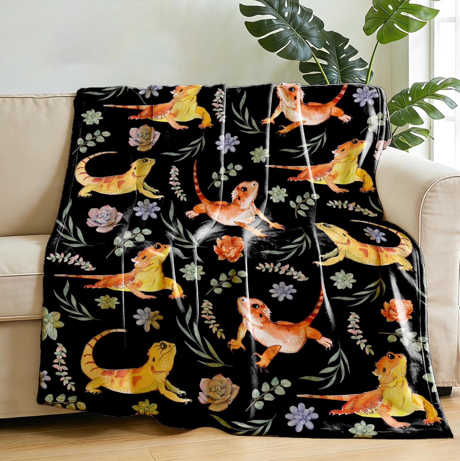 Bearded Dragons Blanket, Bearded Dragon Themed Gifts,Soft Plush Flannel Lizard Throw Blanket for Kids Adults, Reptile Blankets for Boys Girls,Reptile Decoration Accessories for Room,40" x 50" - Image 2