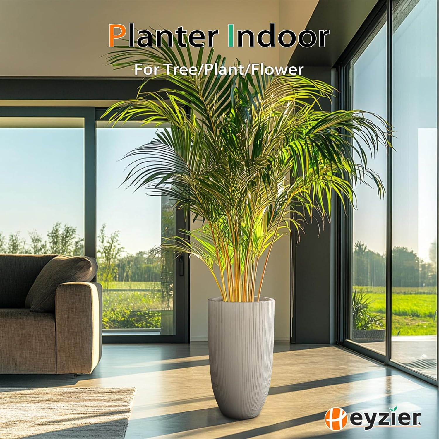 Heyzier Tall Planters for Outdoor Plants, Large Concrete Flower Pots for Garden Front Porch, Patio, Indoor (Vertical Gray)