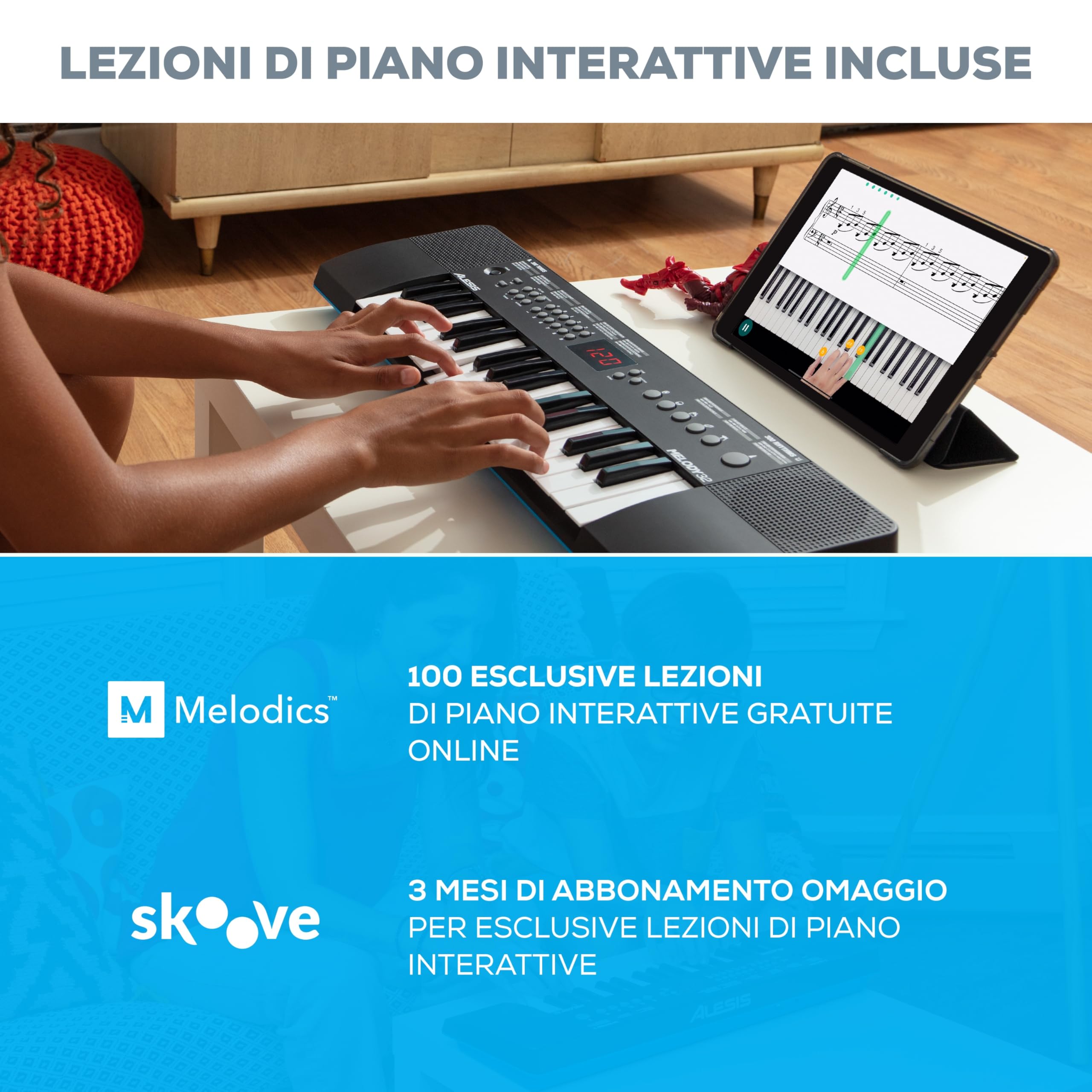Alesis Melody 32 Tastiera Musicale 32 Tasti con Casse Integrate 300 Suoni USB-MIDI