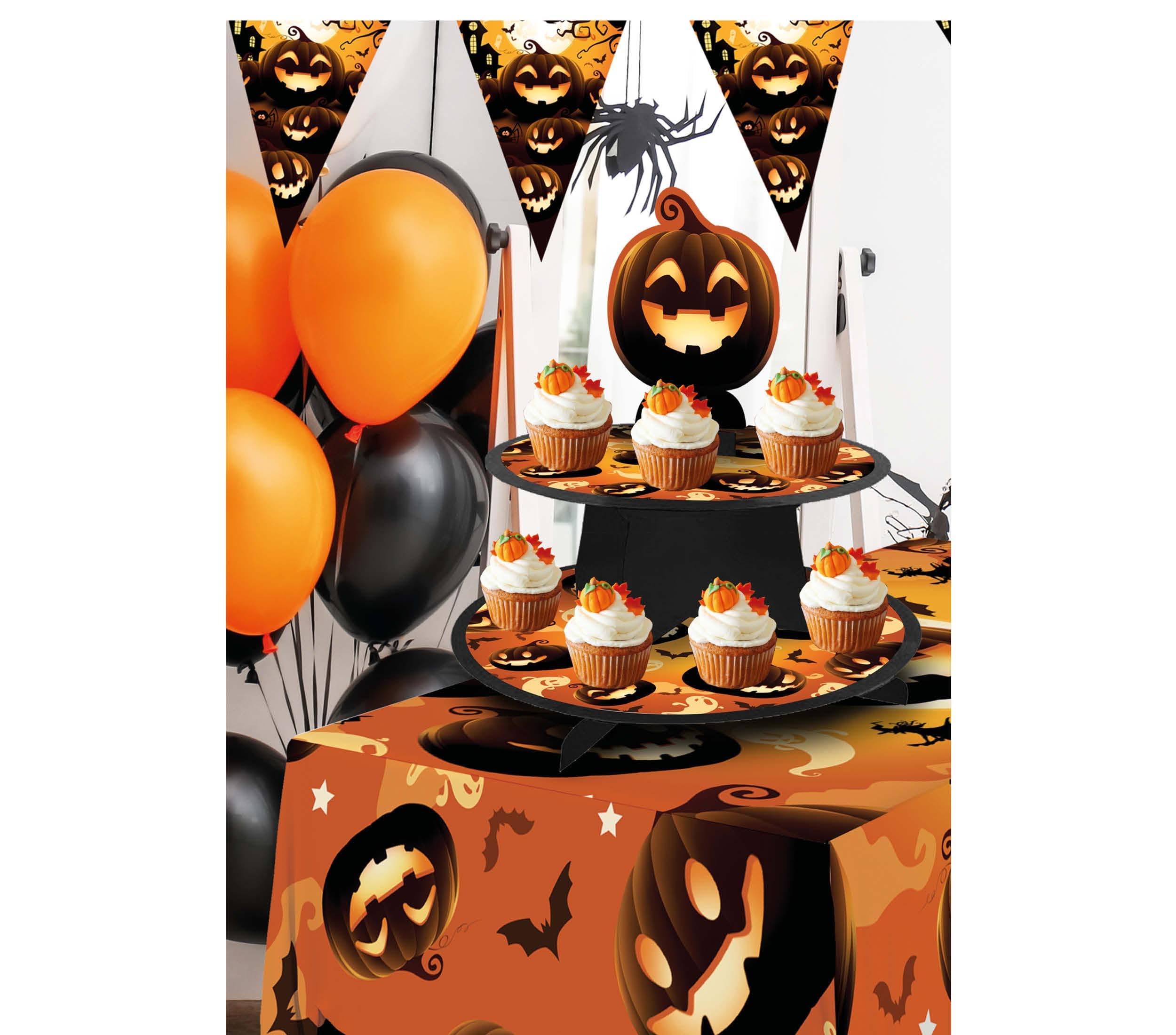 FIESTAS GUIRCA | 3-Tier Pumpkin Tray (15.7x11.8 in) - Table Decoration for Spooktacular Halloween Parties - Ideal for Frightening Celebrations - Orange Black