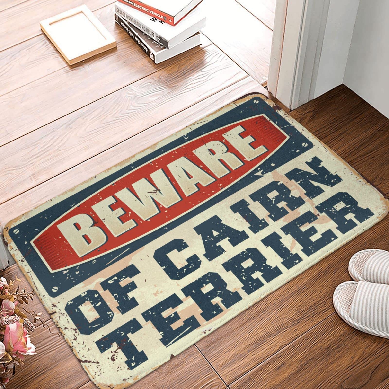 Jesienny dywanik pod drzwi, 'Beware of Cairn Terrier', mata pod drzwi, zabawne dekoracje plażowe do domu, 65 x 90 cm