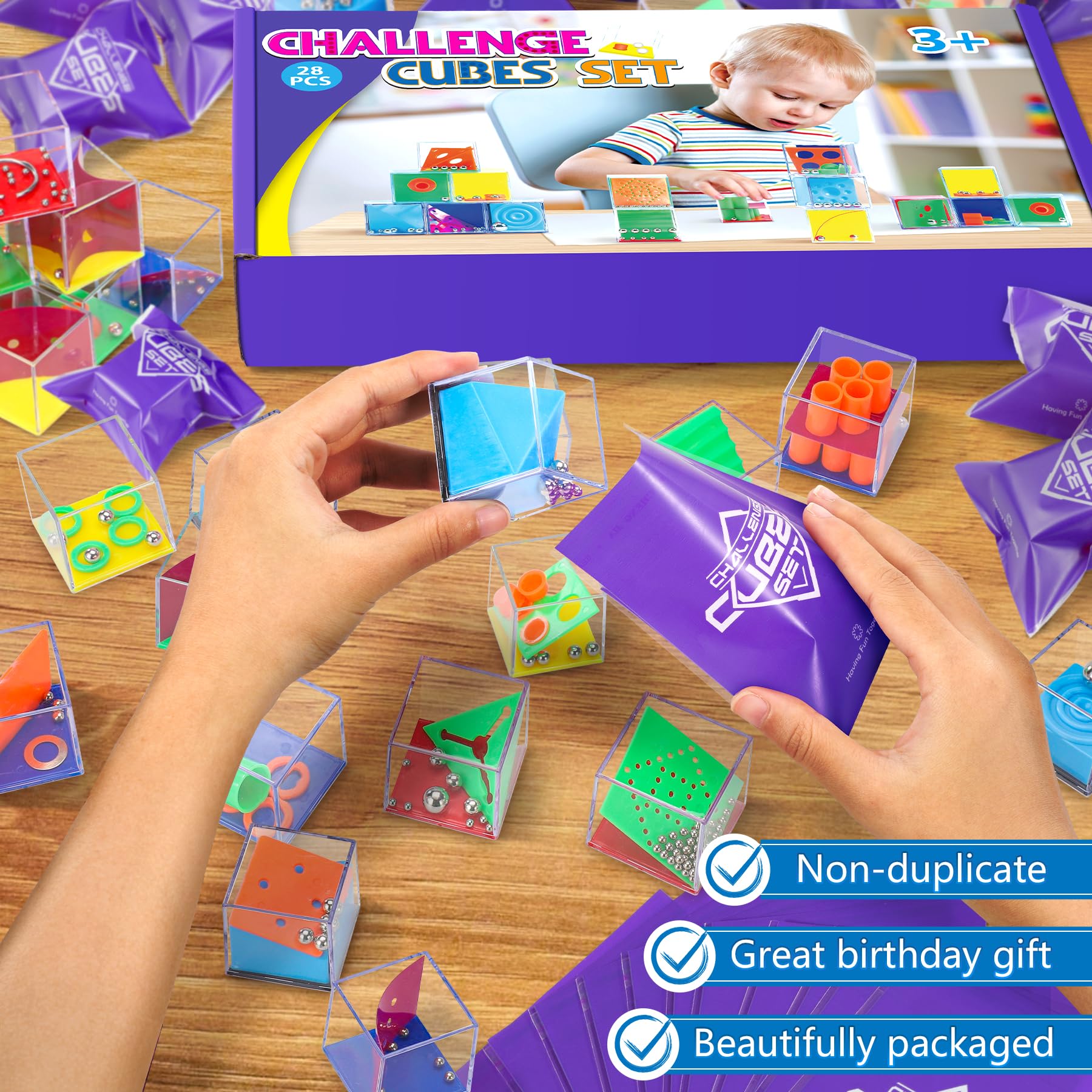 28 Pezzi Giochi di Pazienza per Bambini con 28 Sacchetti Viola – Gioco di Aglio | Mini Giochi per Bambini e Adulti | regalino Compleanno Bambini Give Aways | Giocattoli Regali di Halloween