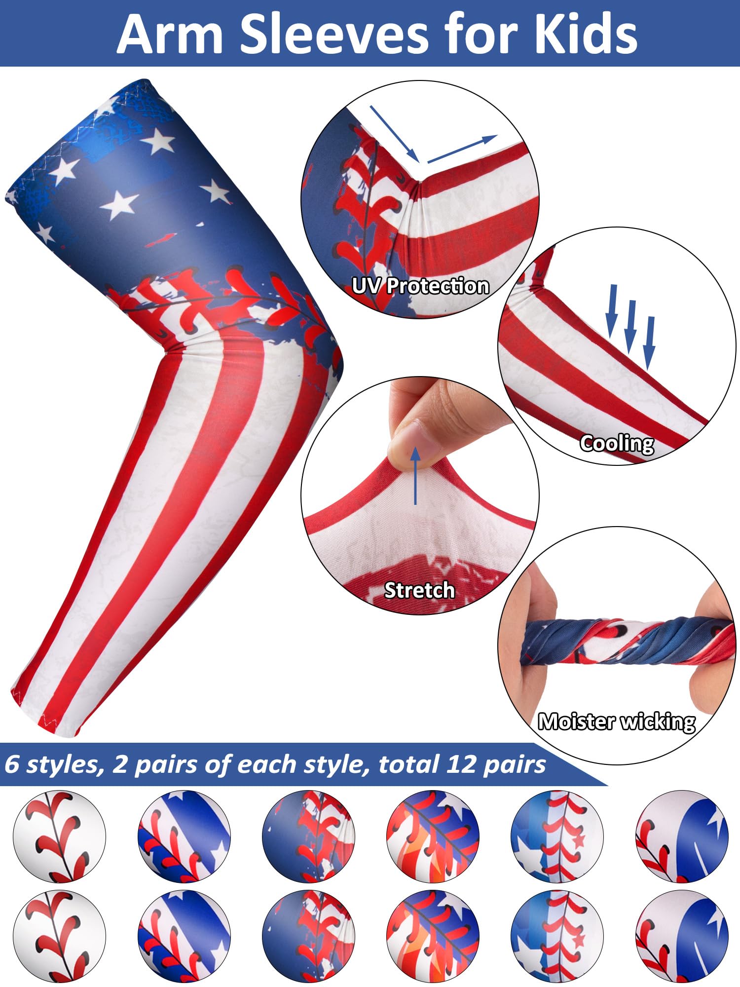 12 pares de mangas deportivas para niños, básquetbol, béisbol, protección UV, protección solar