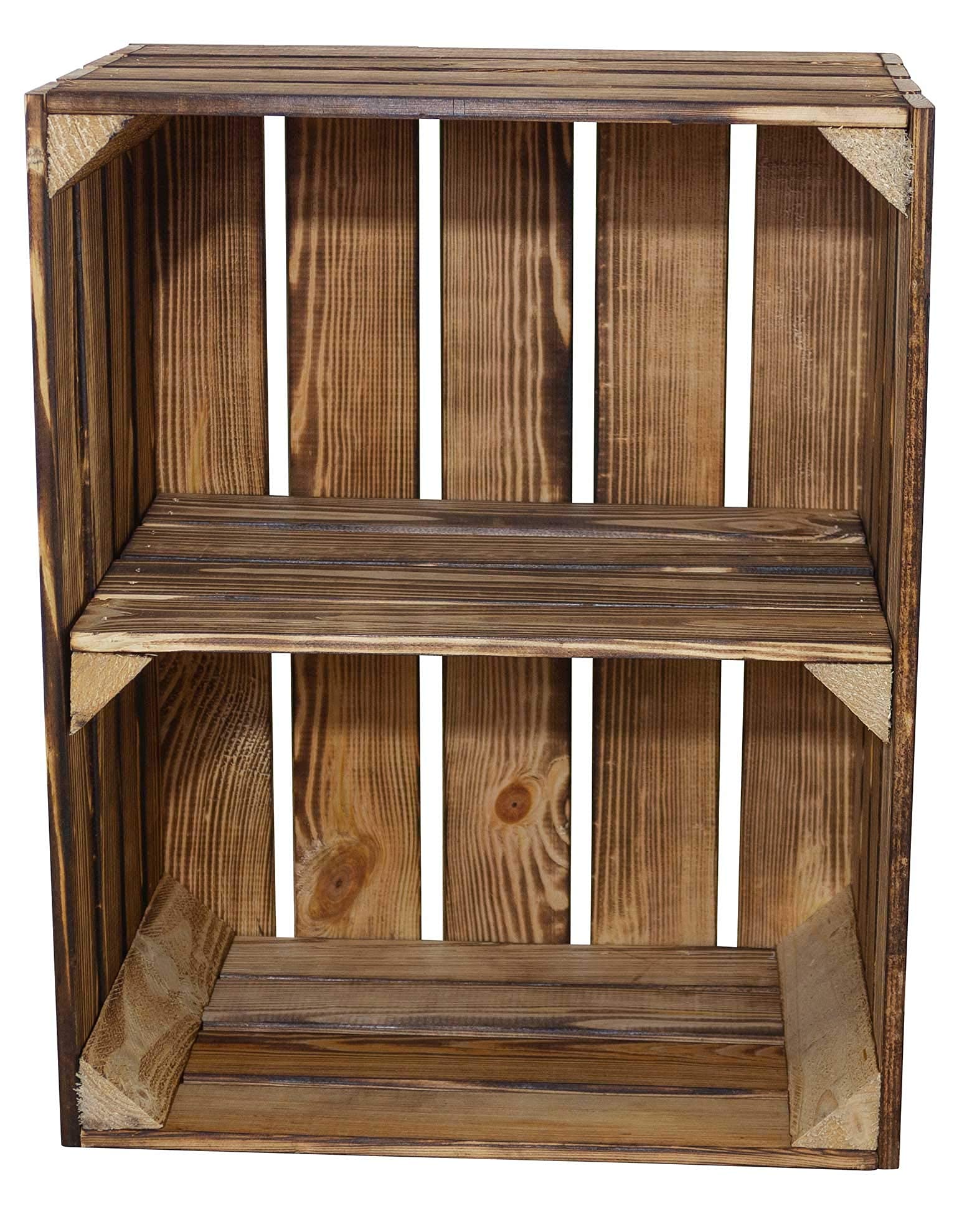 Geflammte Weinkisten 2X Kisten mit Mittelbrett 2X Standard 50x40x30cm Obstkisten Wandregal Holz Holzkiste Regal Apfelkiste Vintage