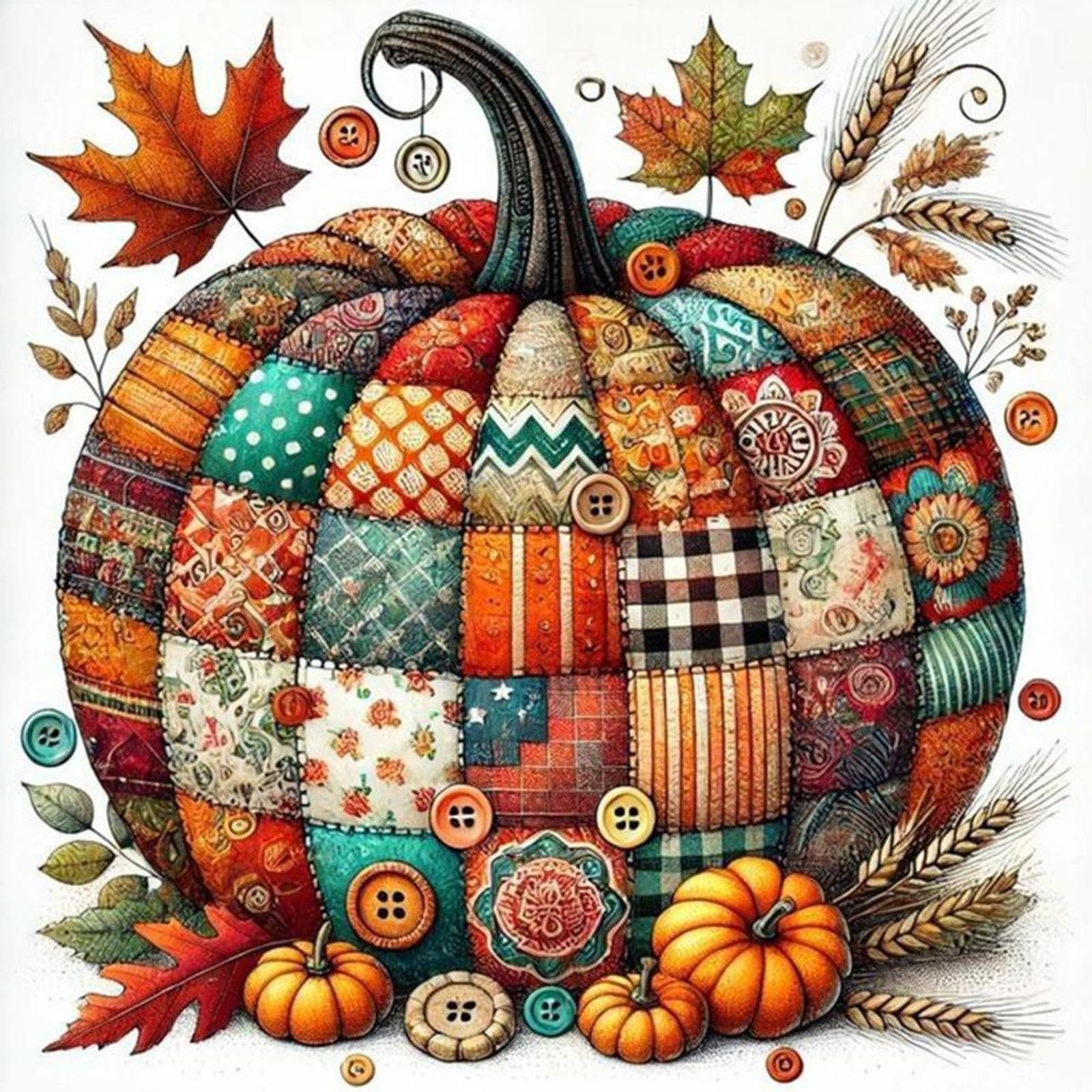 CLBDRESS Color Stitching Pumpkin Full 14CT 2 Strands DIY Counted Embroidery Needlepoint Starter Kits 15.75x15.75inch Cross Stitch Patterns Arts Craft Kits for Beginners Adults Home Decor