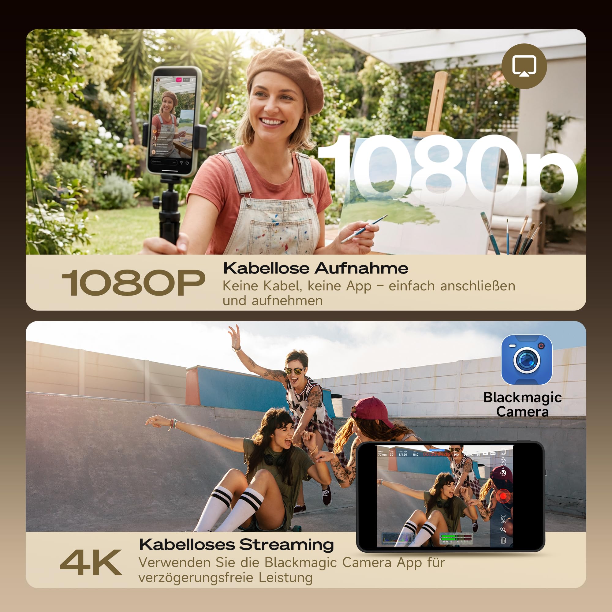 SYNCO XView Handy Selfie Monitor, Magnetischer Smartphone Vlog Bildschirm für iPhone & Android Rückkamera Kabellos 50M 3H Akku, mit Lautsprecher für TikTok YouTube Livestream (Schwarz)