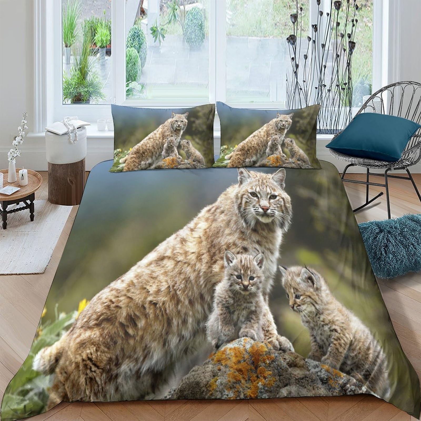 Ctjqhvkz Style-8 3D Printed Lynx Family Fitted Sheet Microfiber Anti-Slip Forest Animal Mattress Cover For Bedroom Guest Room Decor Single（135X200cm）