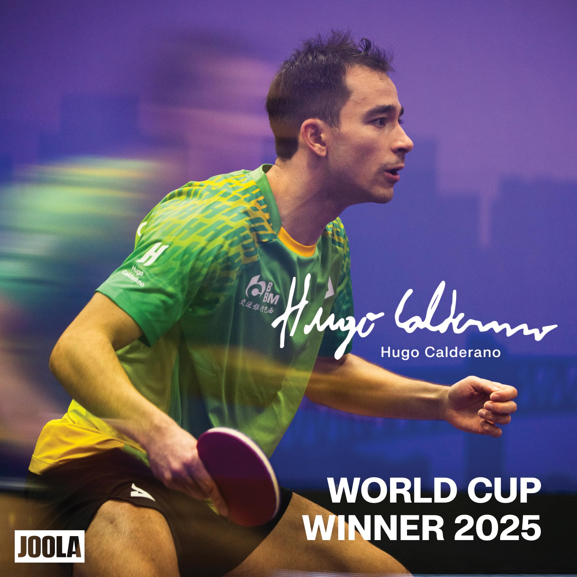 JOOLA Hugo Calderano Carbon Tischtennisschläger inkl. 3 Tischtennisbälle + Schlägerhülle, ITTF-zugelassen, VIZON-Beläge, schwarz/grün