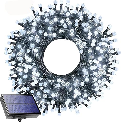 Tira de luces solares para exteriores, 115 pies, 300 luces LED solares de Navidad con control remoto, 8 modos de iluminación, impermeables, luces de