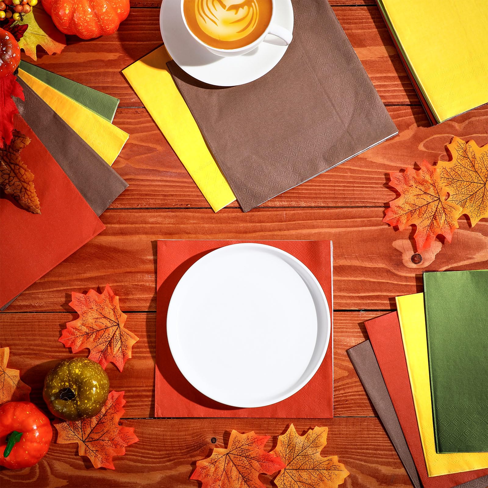 120 servilletas de papel de Acción de Gracias y otoño, servilletas de color naranja y amarillo, desechables para cosecha de otoño, suministros de fiesta, servilletas de cena de Navidad