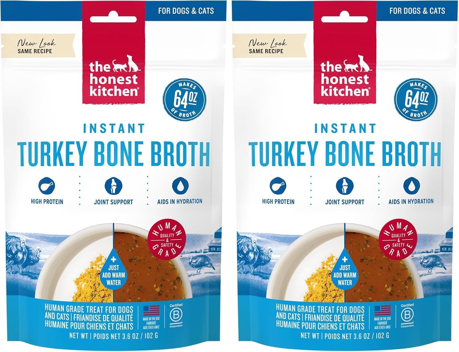 The Honest Kitchen Human Grade Daily Boosters: Instant Turkey Bone Broth with Turmeric,3.6 Oz,(Pack of 2)