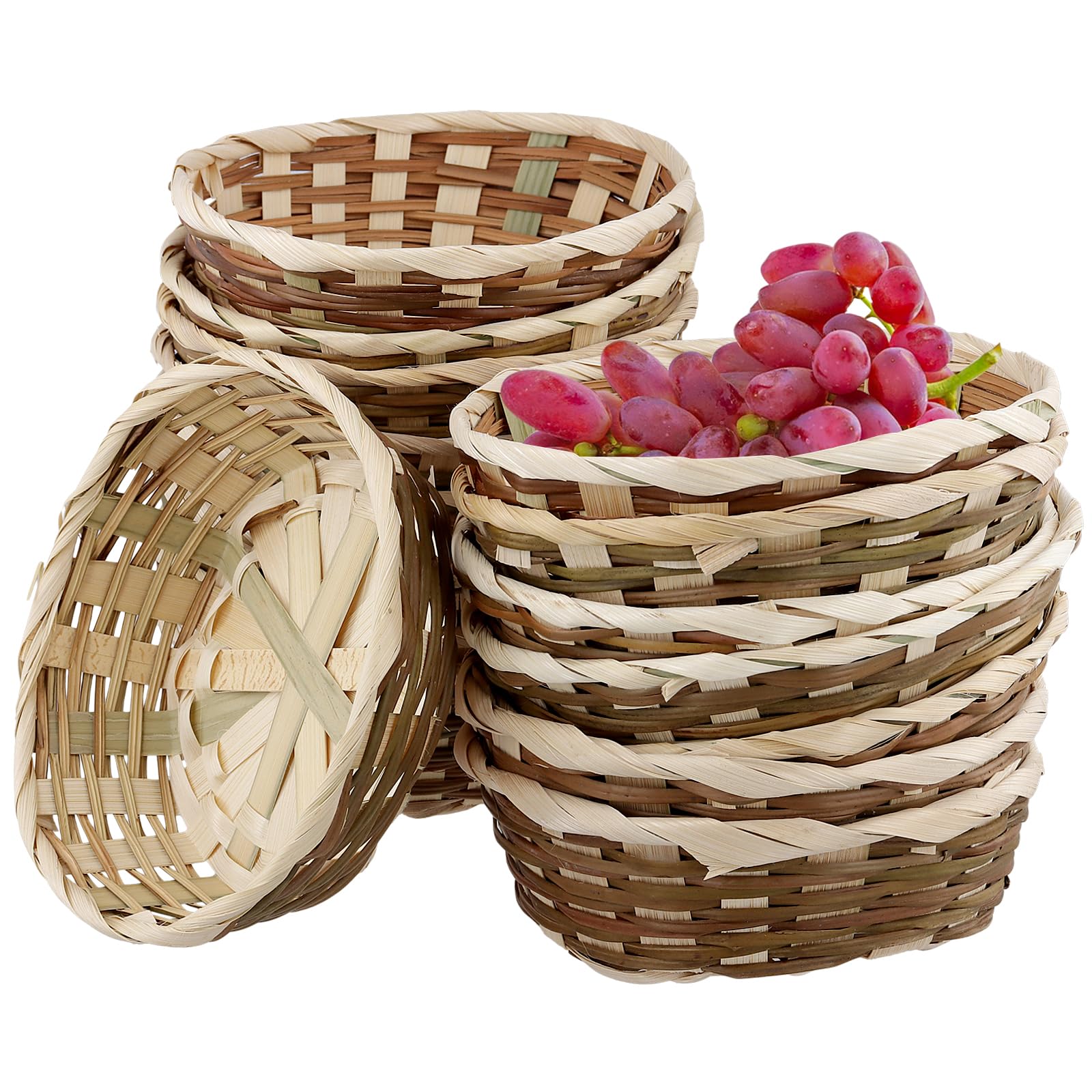 Lot de 15 paniers cadeaux ronds en bambou tressé pour rangement