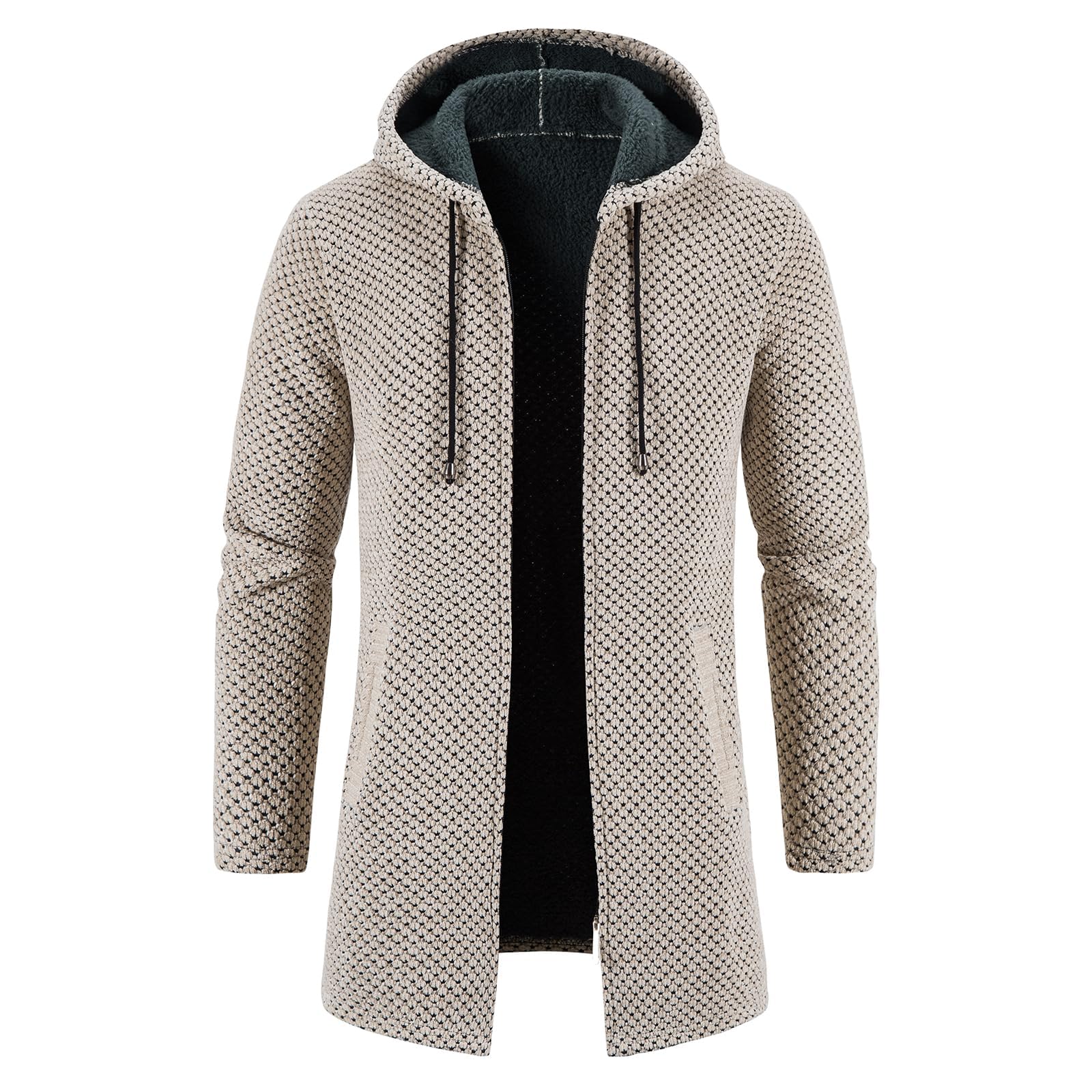 KUDORO Vest voor heren, lang, met ritssluiting, gebreide jas