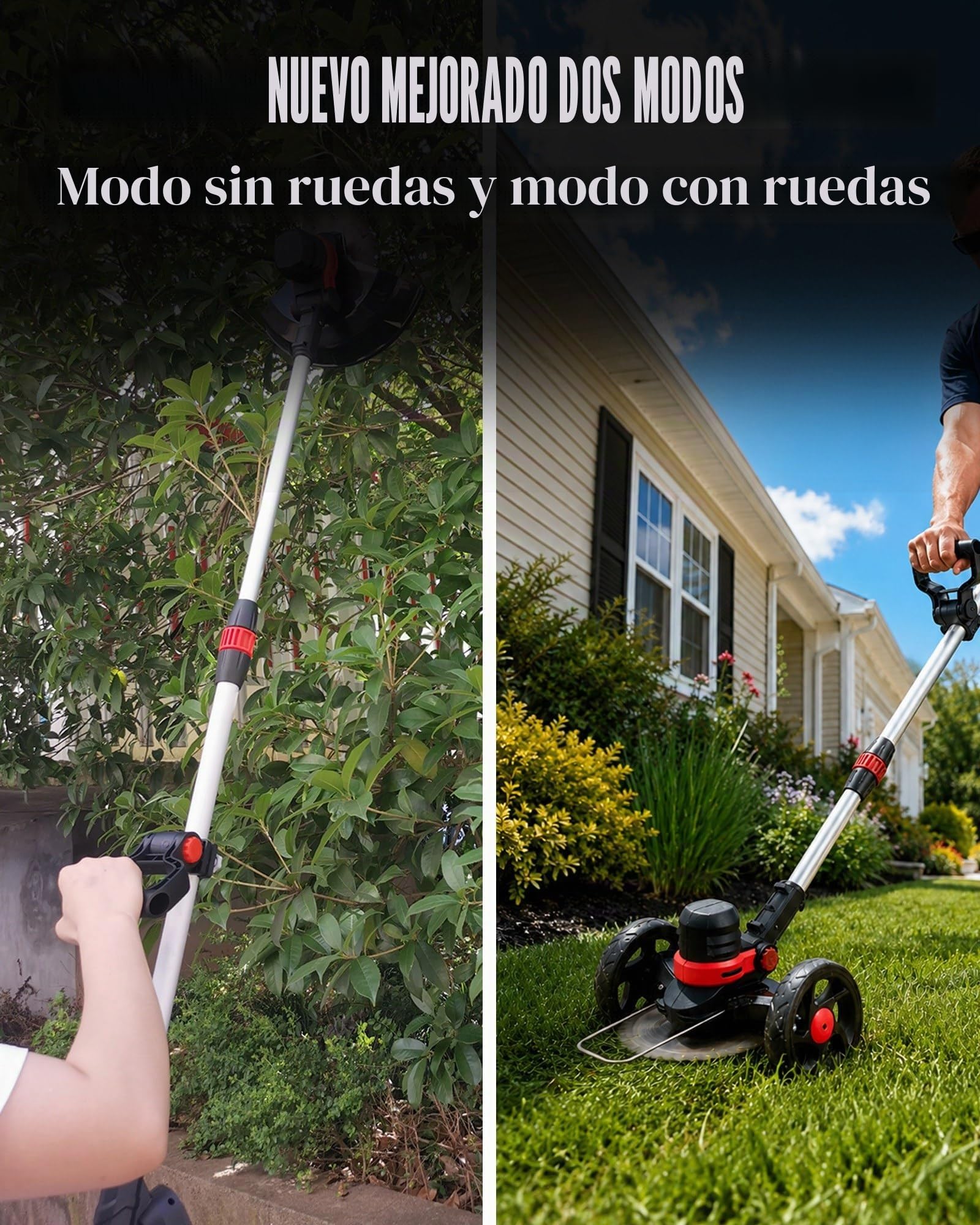 Desbrozadora para Makita 18 V batería (sin batería), sin escobillas, recortadora de bordes con cuchillo y cepillo para malas hierbas 4 en 1, desbrozadora con ruedas (30 cm de ancho de corte, 160 cm