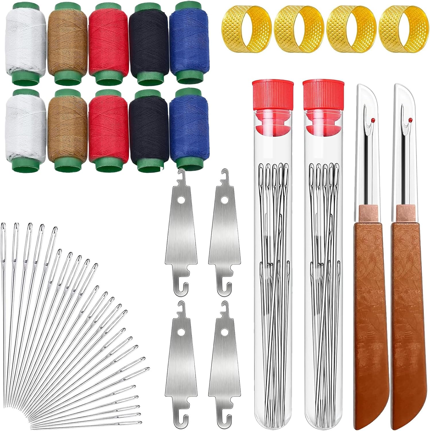 Eliongpu 72Pcs Big Eye Steel Sewing Needles Kit, Stainless Steel Sewing Tool Set, Portable DIY Hand Made Craft Set Threader and Needle Repair Kit for Beginners Hand Sewing