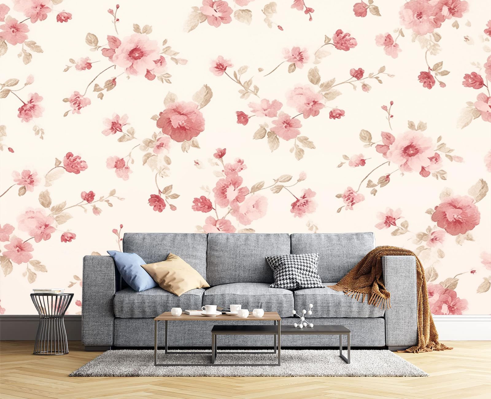 Papel pintado fotomurales 3D rosa campestre 200x140cm para pared de salón y habitación infantil