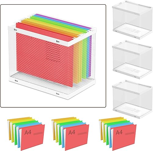 UAK Paquete de 3 cajas de almacenamiento de archivos de plástico con 15 carpetas colgantes, organizador portátil de almacenamiento de archivos para