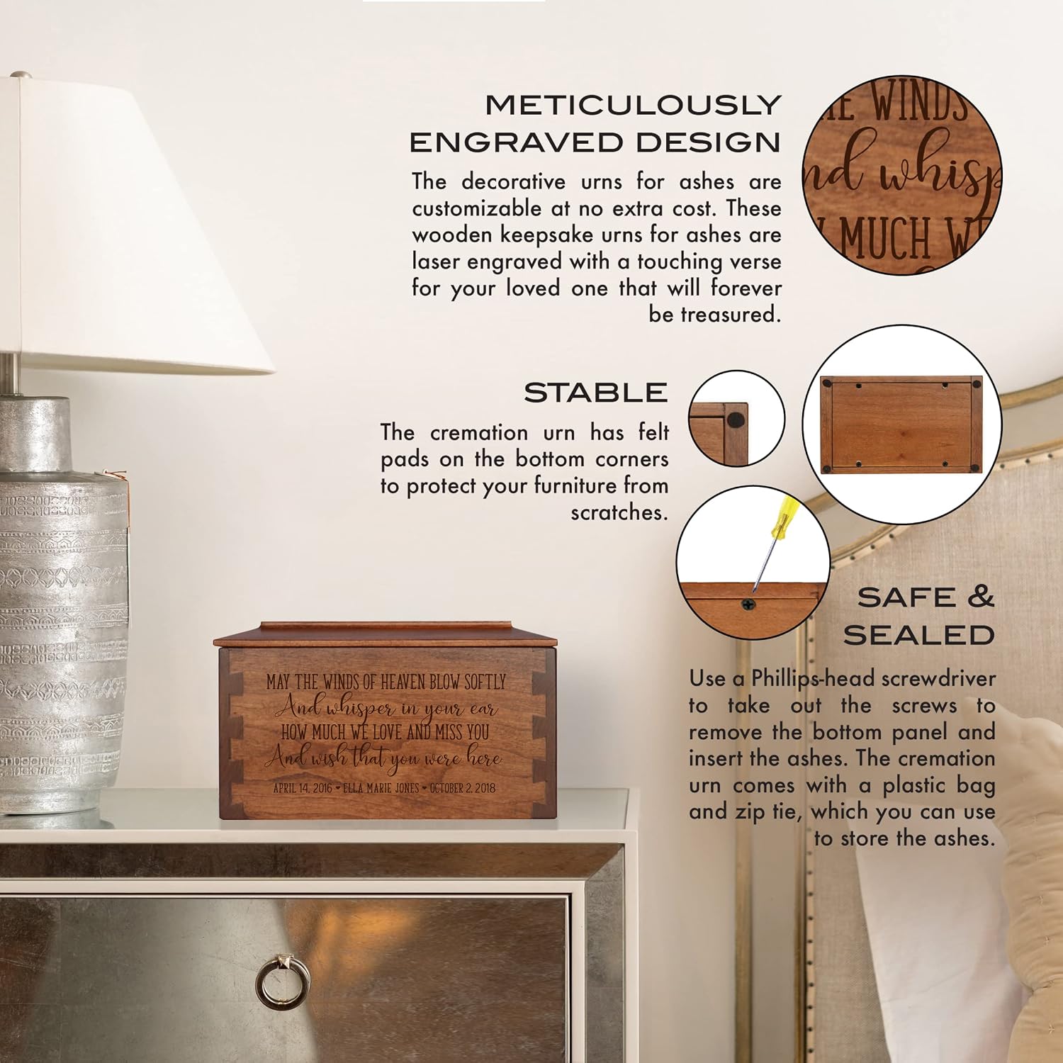 LifeSong Milestones Medium Dovetail Wood Urns for Human Ashes - Custom Cremation Urns for Adults - Memorial Gifts for Loss of Loved One