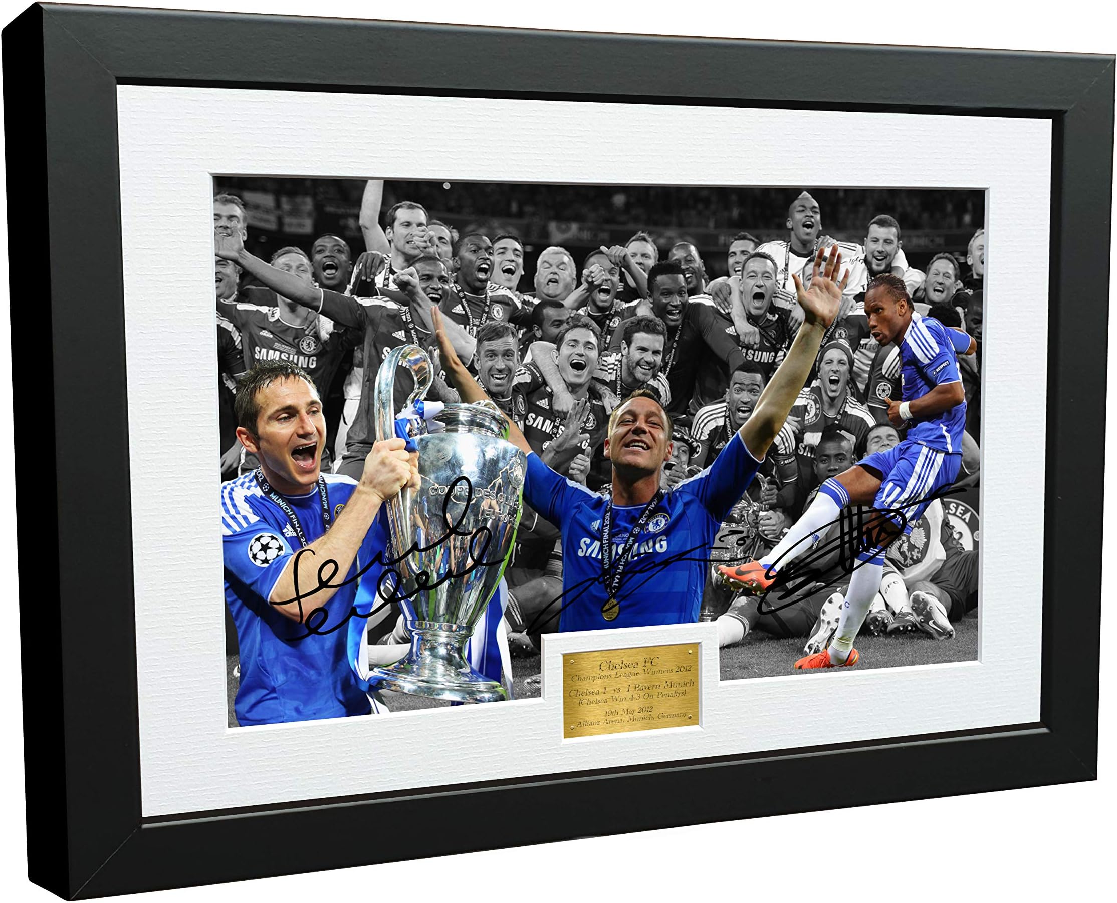 Kitbags & Lockers Didier Drogba Frank Lampard John Terry 'Celebration' 12x8 A4 Chelsea FC Champions League Winners 2012 Autographed Signed Photo Photograph Picture Frame Soccer Gift Poster