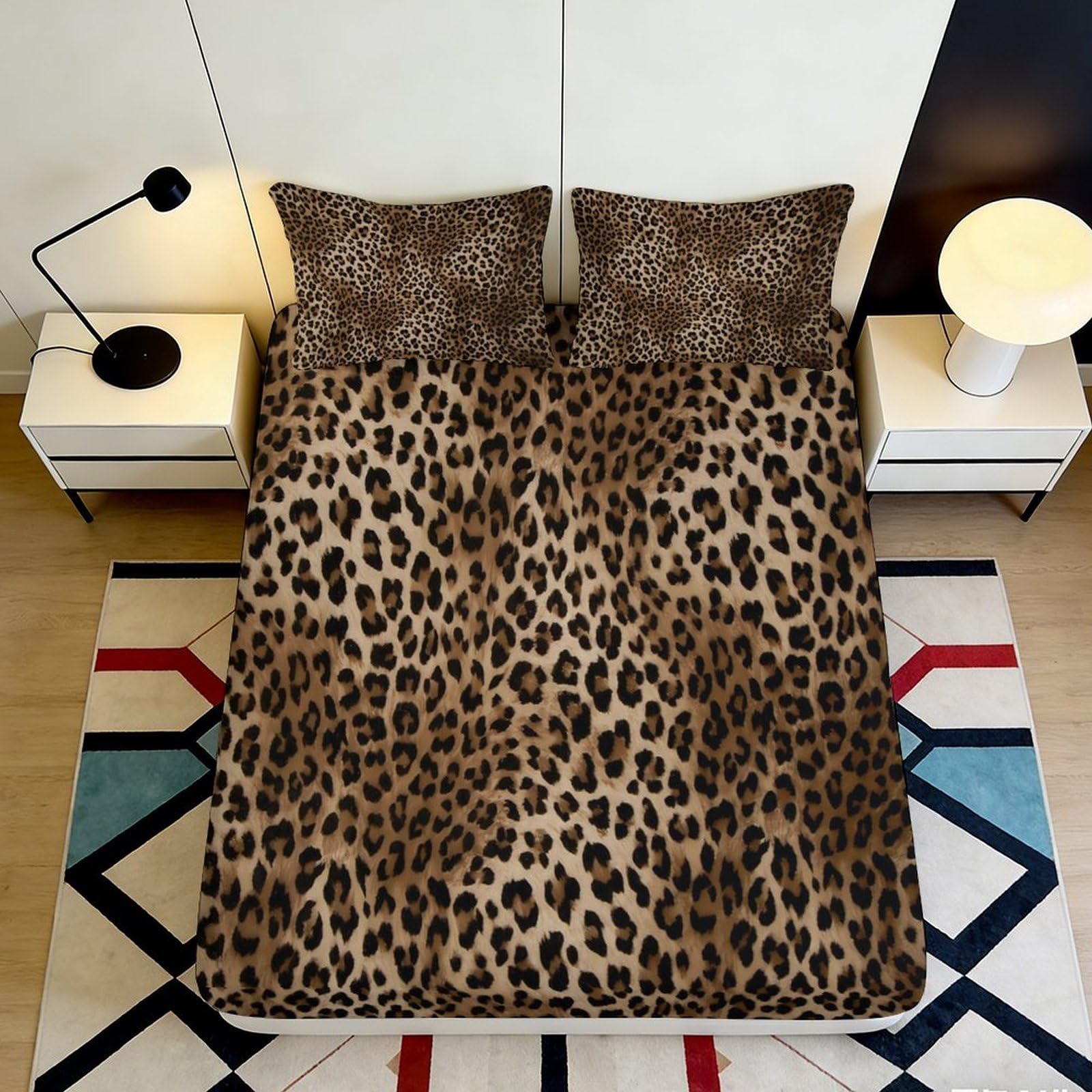 3D Printed Leopard Print Fitted Sheet Microfiber Soft Durable Animal Pattern Bed Cover for Bedroom Dormitory Guest Room Mattress Protection 90x200x25cm