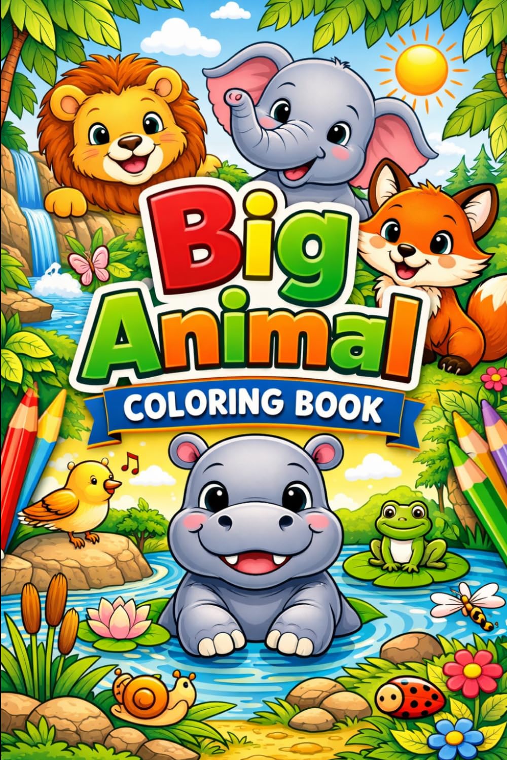 Big Animal Coloring Book for Kids Ages 3-6: Easy and Fun Animal Coloring Pages for Toddlers and Preschool Kids