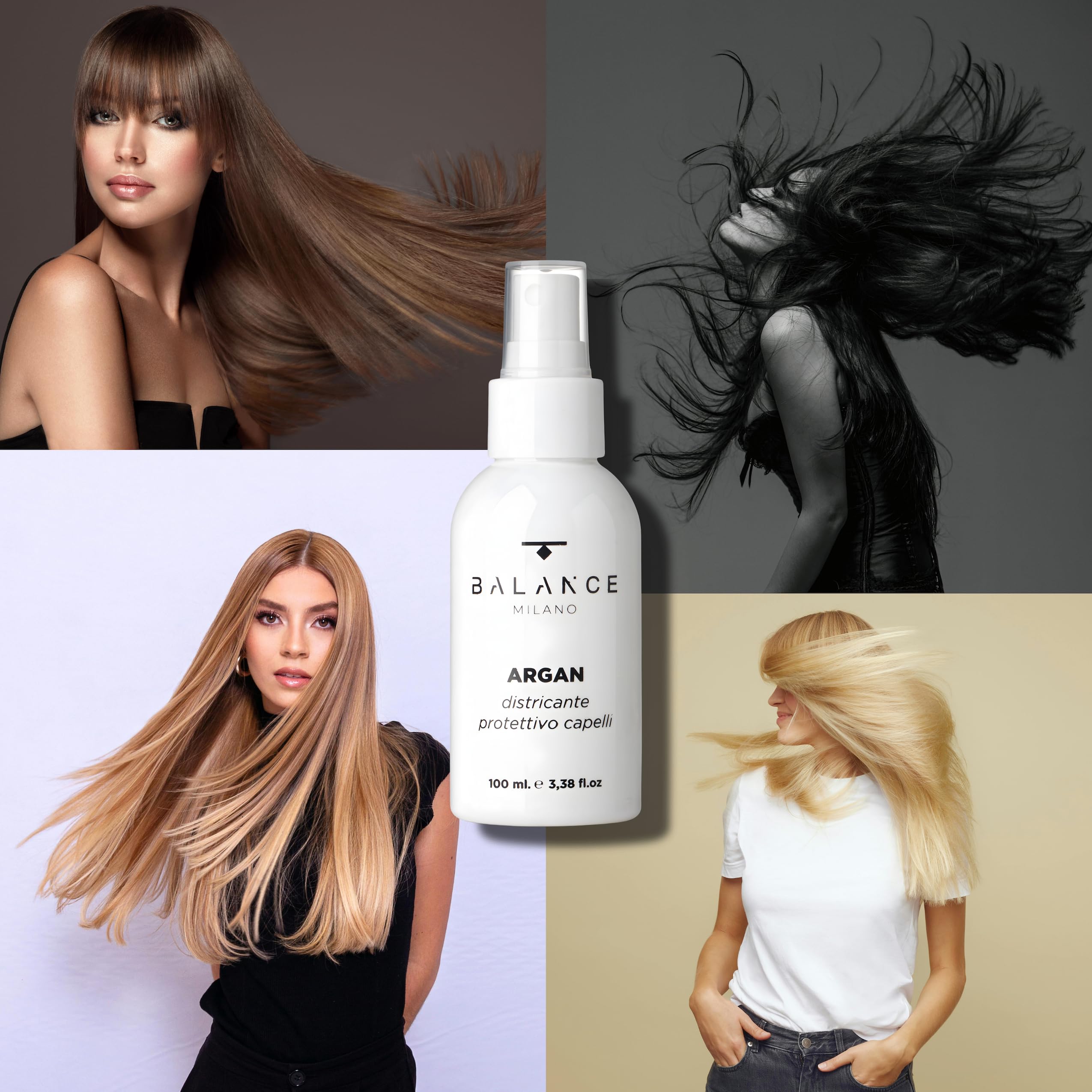 BALANCE MILANO - Spray Districante Capelli Senza Risciacquo con Olio di Argan - 100ml - Made in Italy - Protegge da Raggi UV e Calore - Nutre e Idrata - Protezione Solare Capelli
