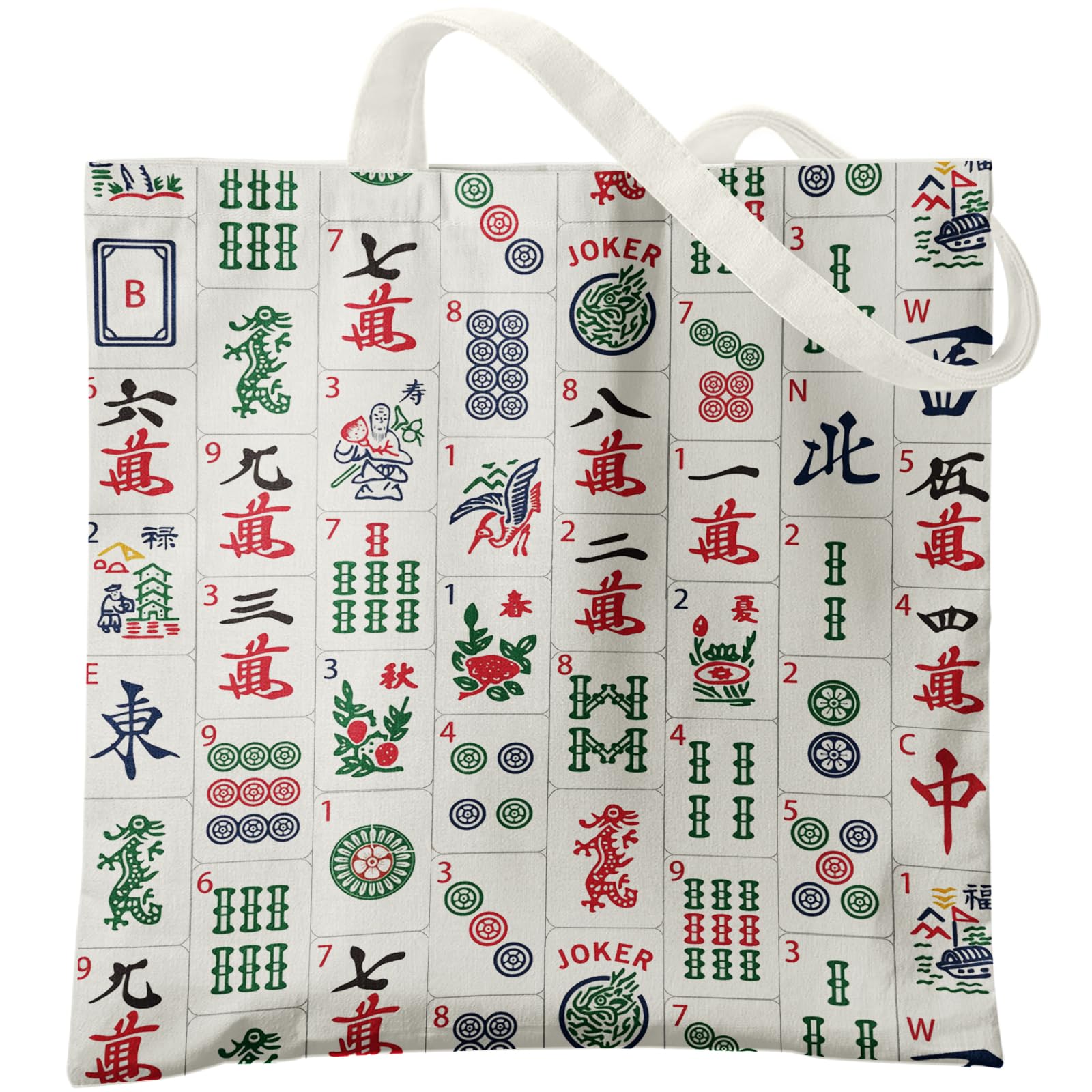Retro Canvas Tote Bags for Women, Mahjong Gifts, Gifts for Mahjong Lovers