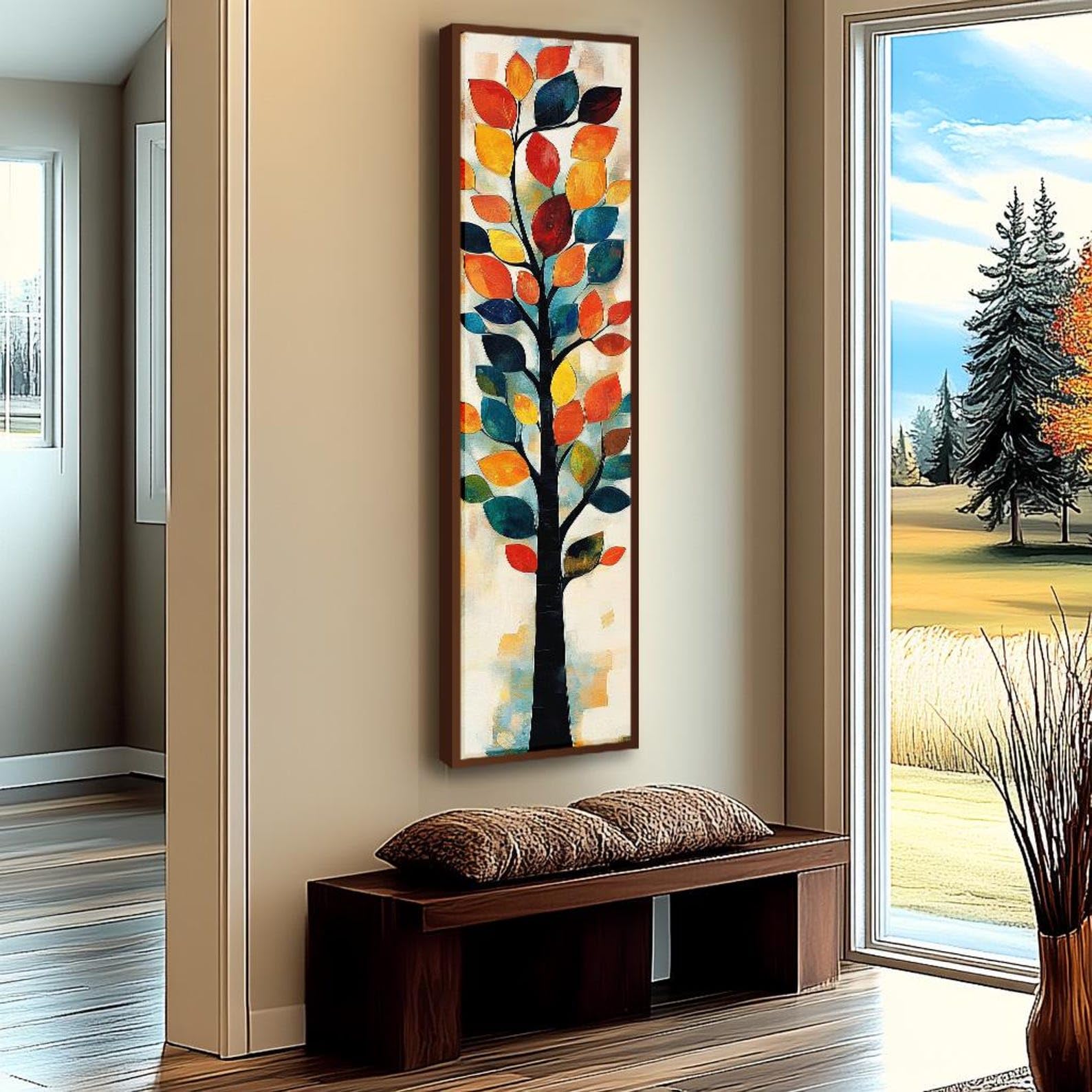 YUSUZHU Long Narrow Tree Wall Art, Tall and Thin Canvas wall art,Nature Wall Art, Vertical Fall Wall Art, Tree Wall Art Painting(65x195cm/Frameless)