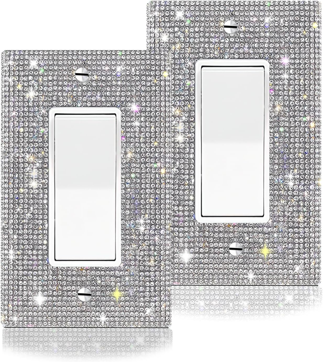 2 PC Shiny Silver Rhinestones Switch Plates And Outlet Covers Wall Plates Light Switch Cover Plate Rhinestones Decorative Outlet Switch Cover Wall Plate Outlet Cover Electric Plate Covers
