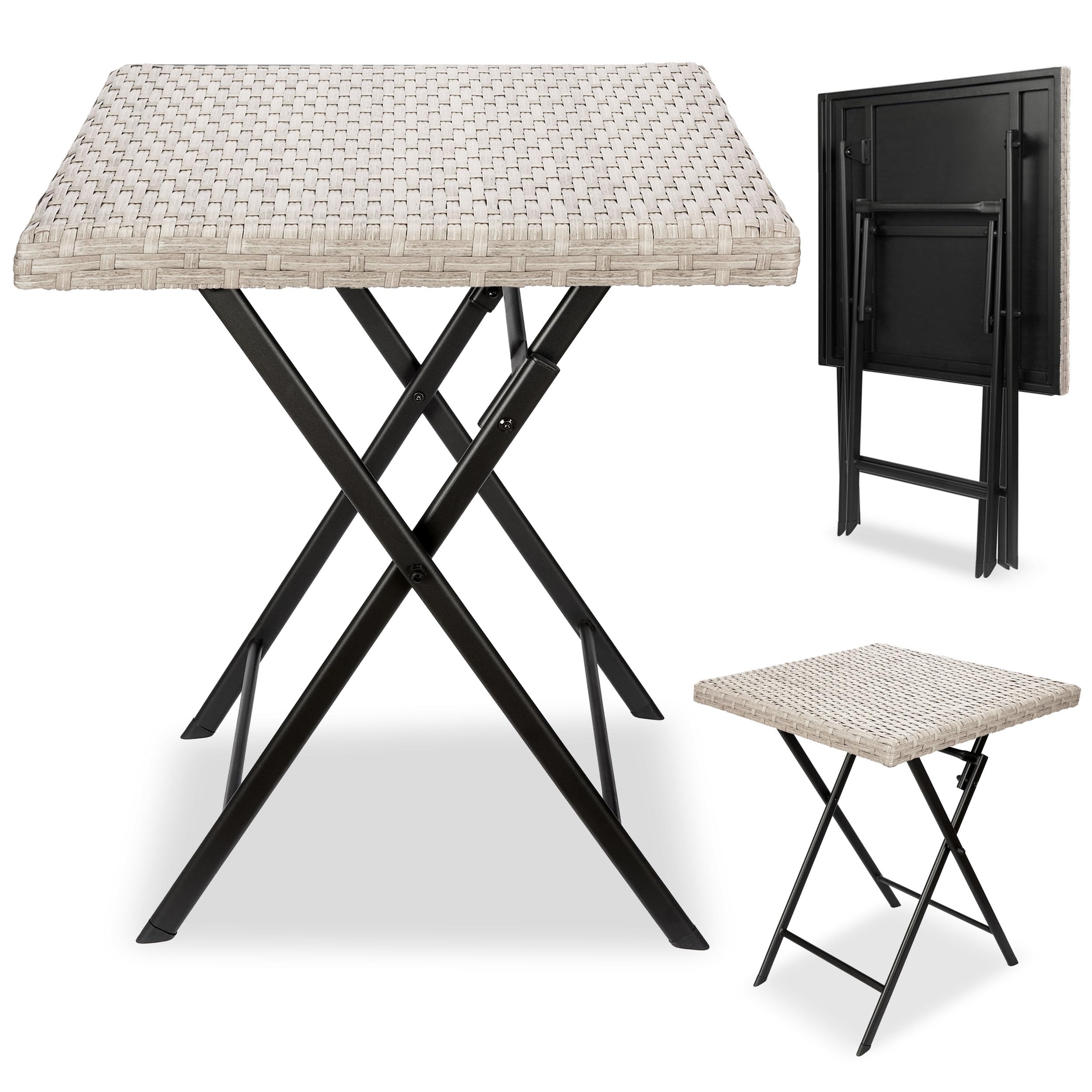 BRUBAKER Mesa de Jardín Lugano - Mesa de Balcón 58 x 58 cm Impermeable - Mesa Auxiliar Plegable de Poliratán y Metal - Mesa de Camping Cuadrada para Balcón, Terraza - Mesa Bistro - Gris Beige