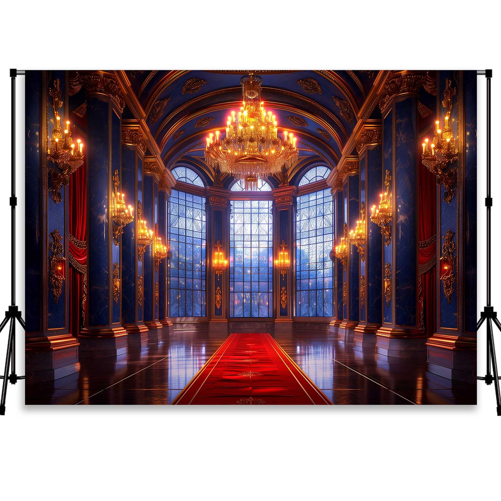 QICAIYUN Luxurious Palace Backdrop Red Carpet Palace Backdrop Red Beauty Castle Banner Background for Wedding Birthday Party Decorations Photo Booth