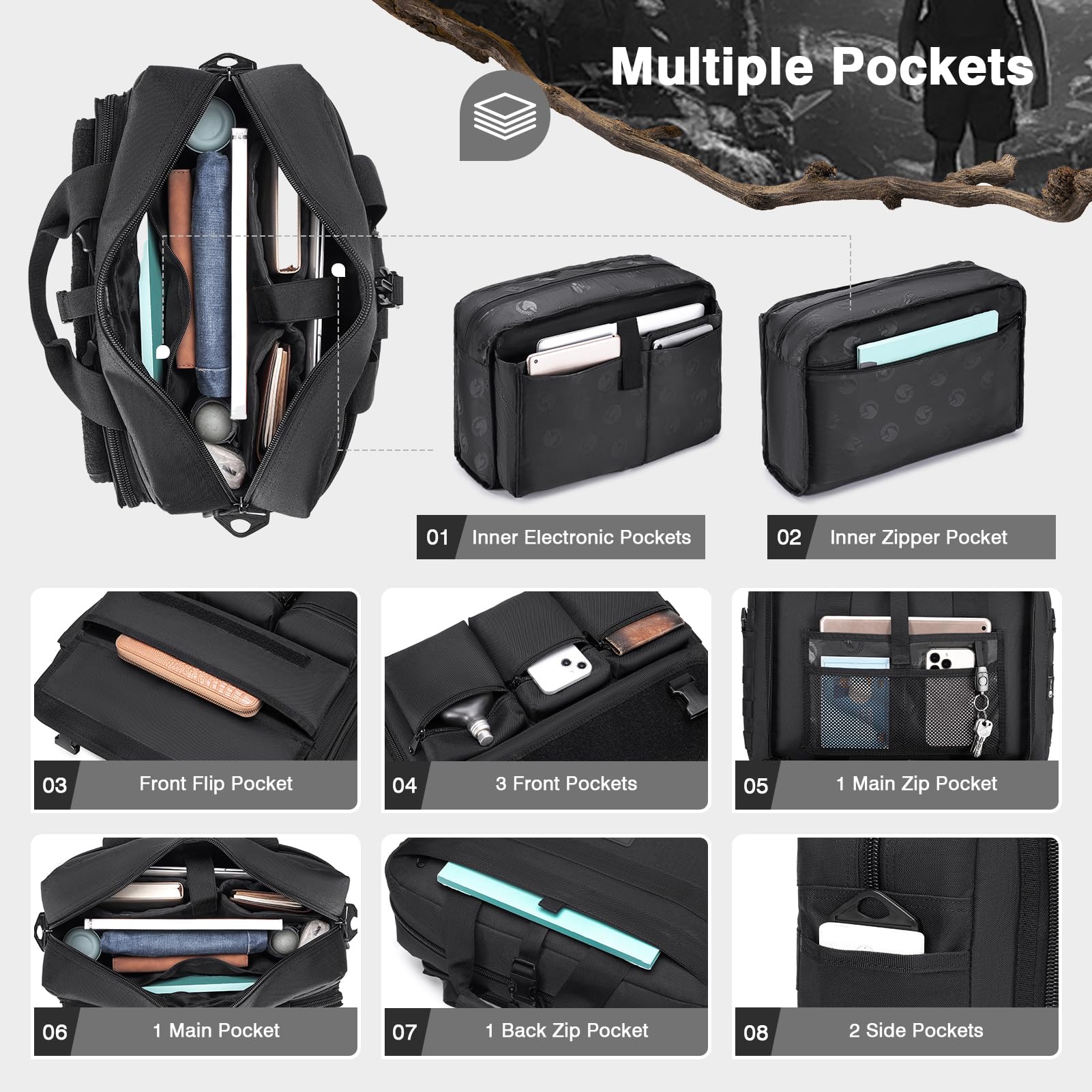 SPAHER Teczka Męska Torba na Laptopa 17,3 Cala Torba do Pracy Biznesowa Taktyczna Wodoodporny Komputer Biurowy Torba Wojskowa Męska Messenger Bag dla Mężczyzn z Regulowanym Paskiem