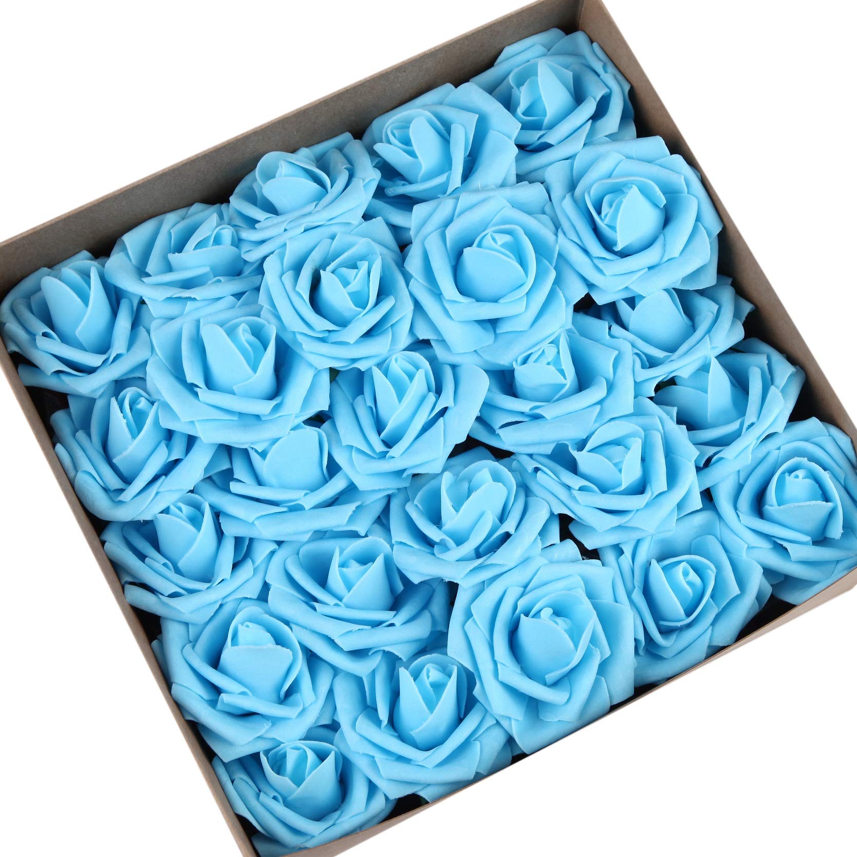 Artificial Flowers Roses 50pcs Real Looking DIY Wedding Bouquets Centerpieces Arrangements Party Baby Shower Party Home Decorations (Blue)