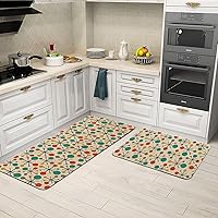 Vista 4 de Mid Century Atomic Kitchen Rugs Sets of 2 Non Slip Washable, Fifties Retro Kitchen Mats Home Decor Modern Rug Decorations Indoor