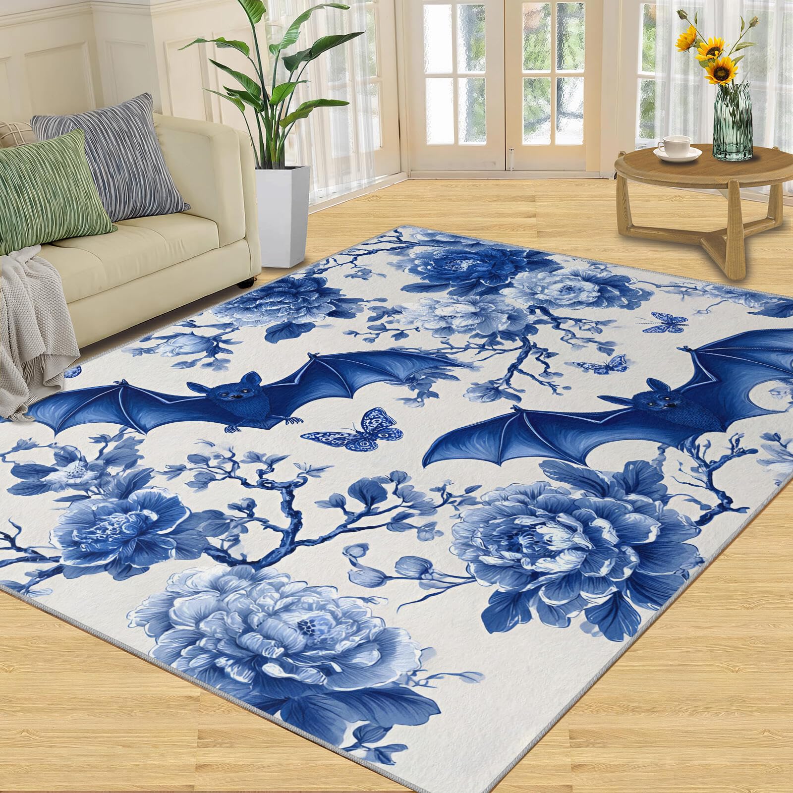 Tapis antidérapant lavable bleu 160x230 cm contre les glissades de salon
