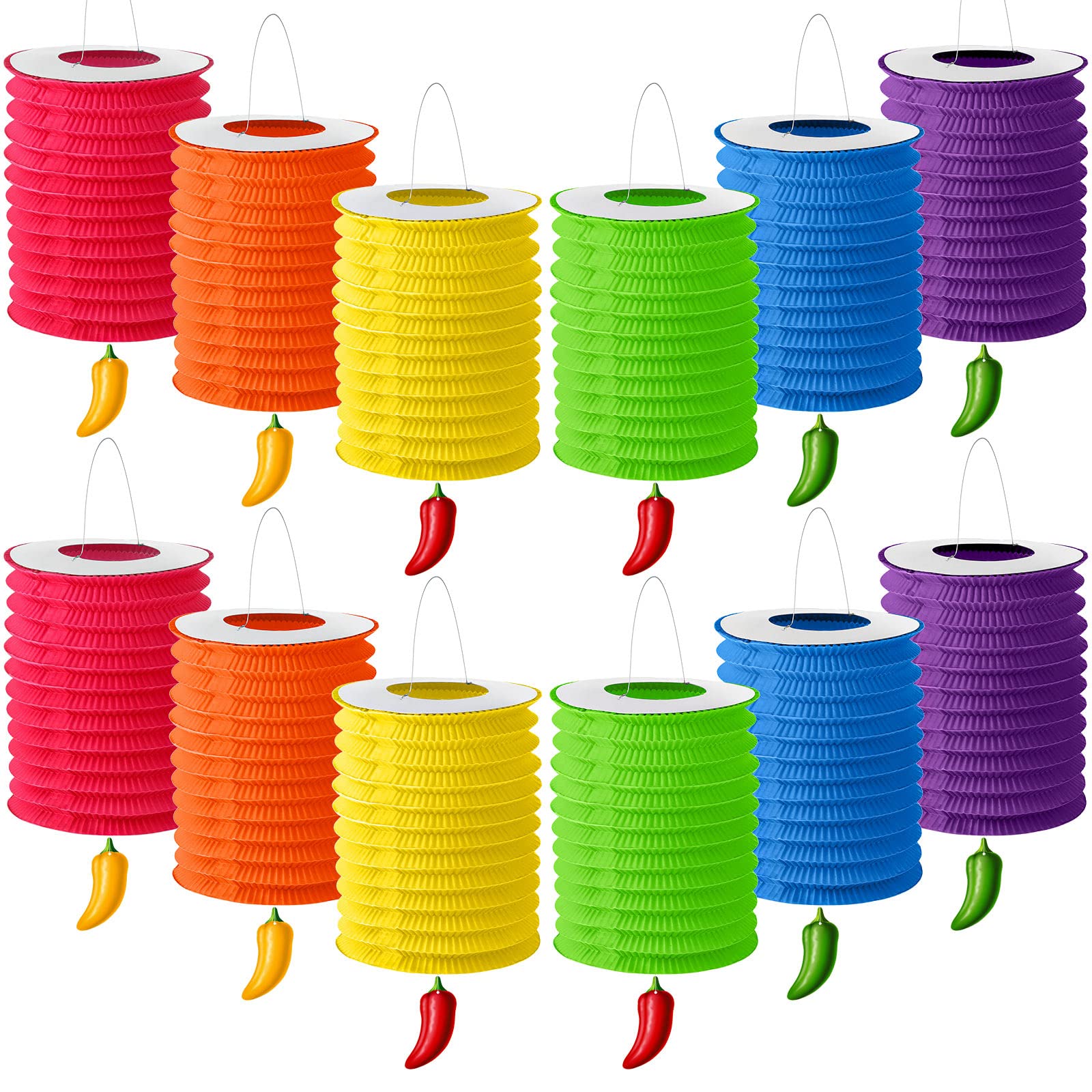 Mexikanische Papierlaternen Girlande, 12 Stück Chili-Motiv, Für Cinco De Mayo & Fiesta-Partys